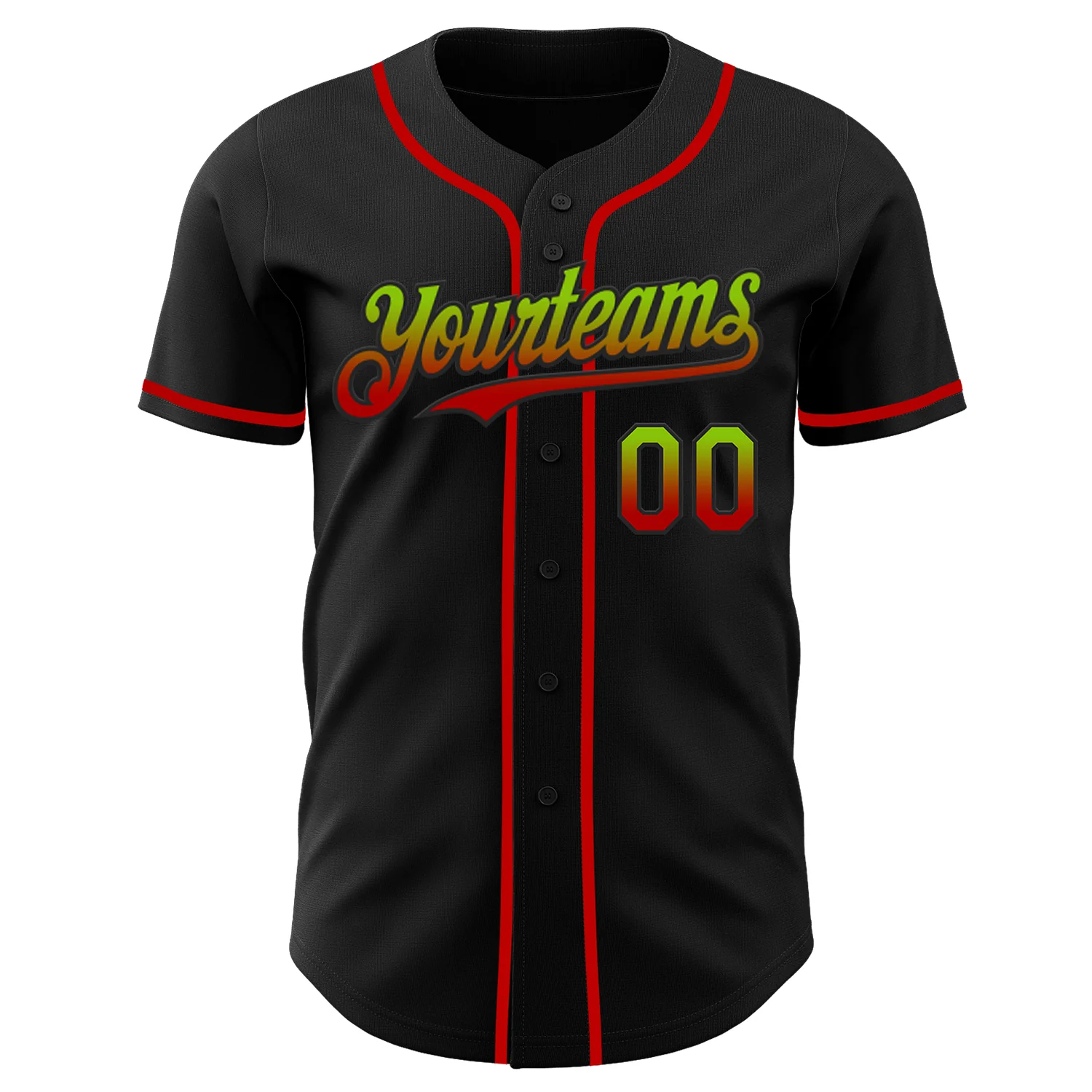 Custom Black Neon Green-Red Authentic Fade Fashion Baseball Jersey - Image 2