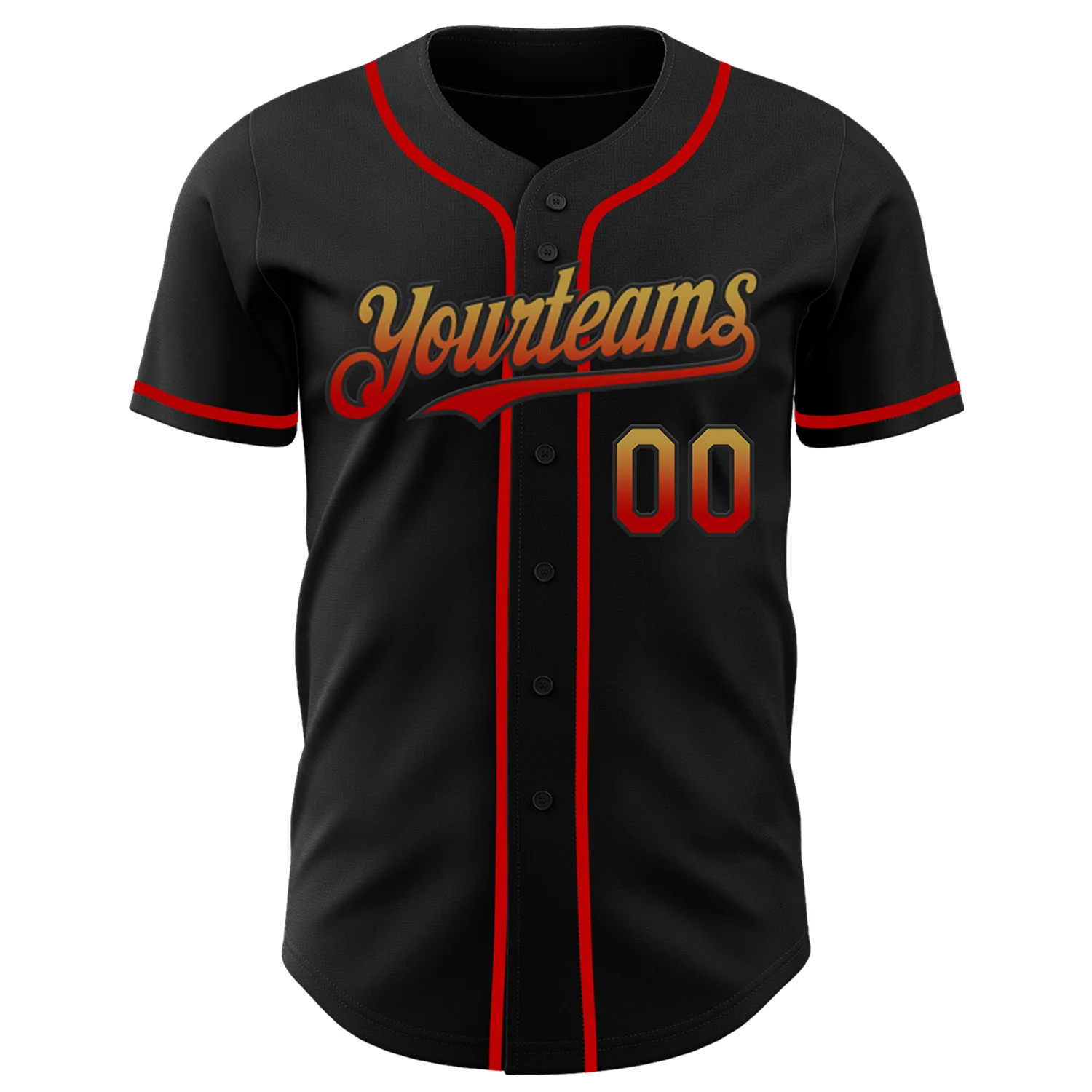 Custom Black Old Gold-Red Authentic Fade Fashion Baseball Jersey - Image 2