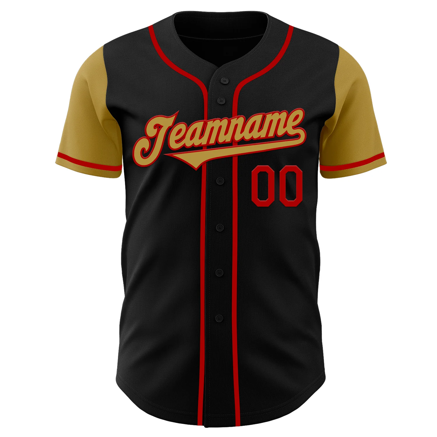 Custom Black Old Gold-Red Authentic Two Tone Baseball Jersey - Image 2