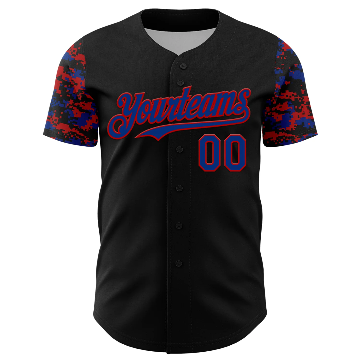 Custom Black Royal-Red Digital Camo Two Tone Authentic Baseball Jersey - Image 2