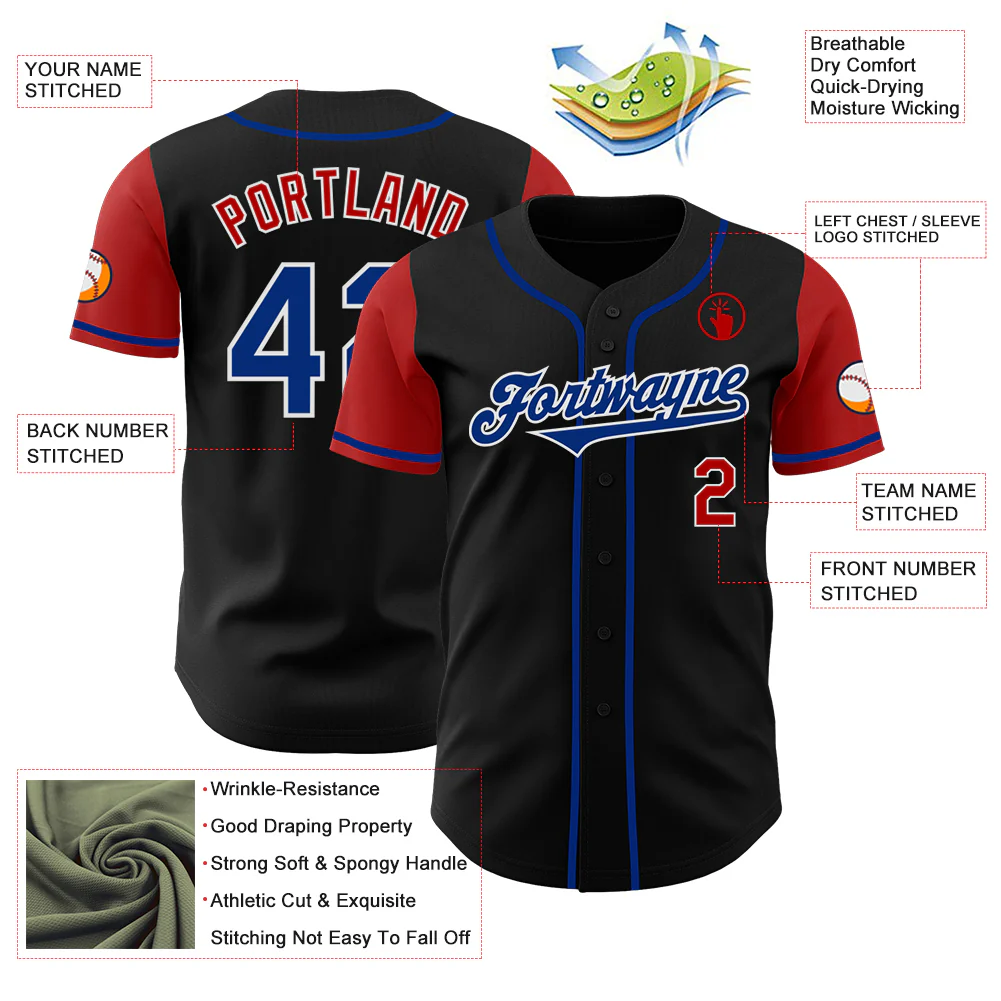 Custom Black Royal-Red Authentic Two Tone Baseball Jersey - Image 3