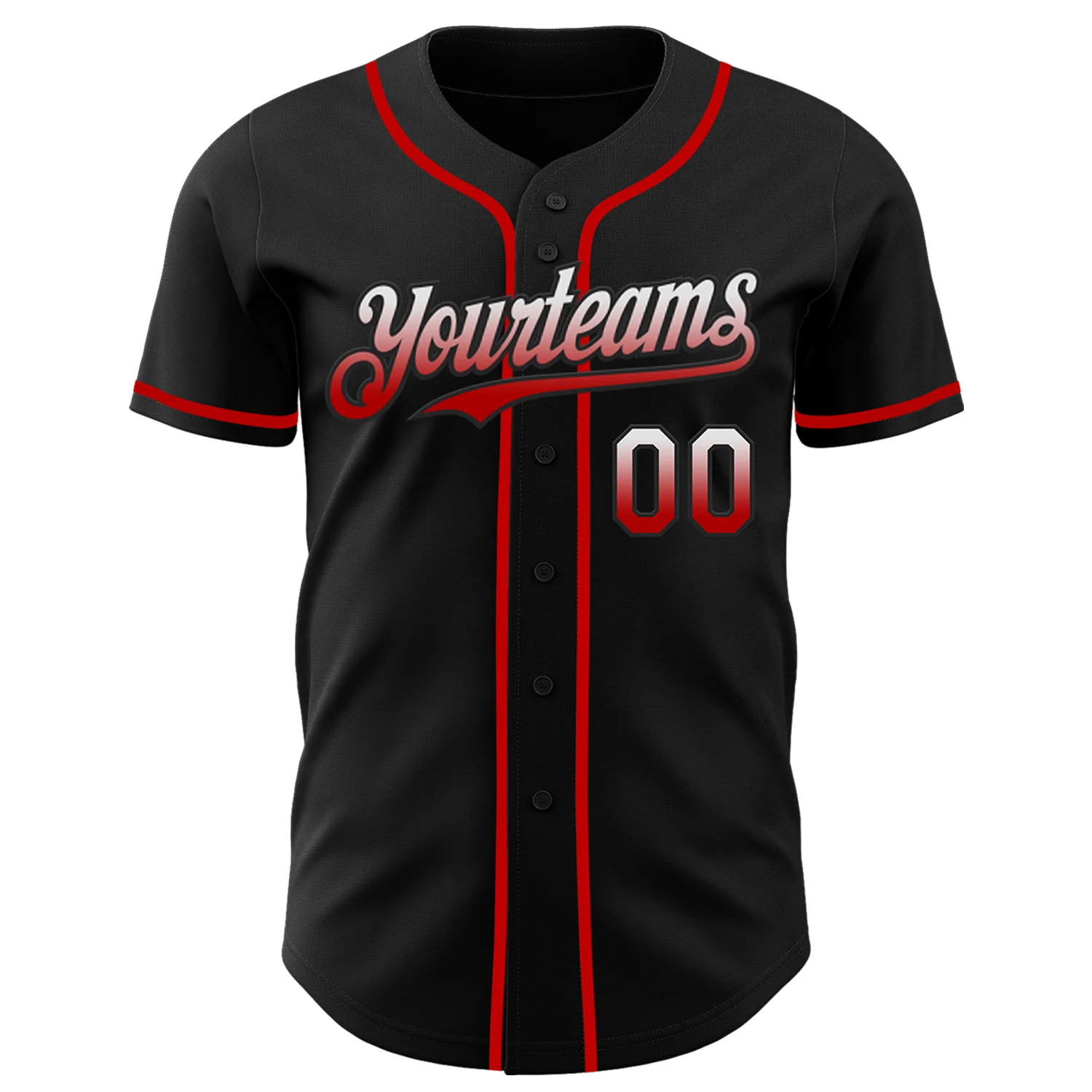 Custom Black White-Red Authentic Fade Fashion Baseball Jersey - Image 2