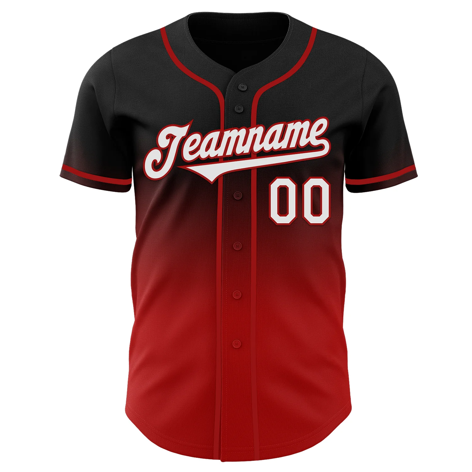 Custom Black White-Red Authentic Fade Fashion Baseball Jersey - Image 2