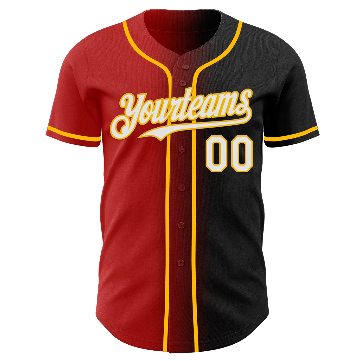 Custom Black White Red-Gold Authentic Gradient Fashion Baseball Jersey - Image 2