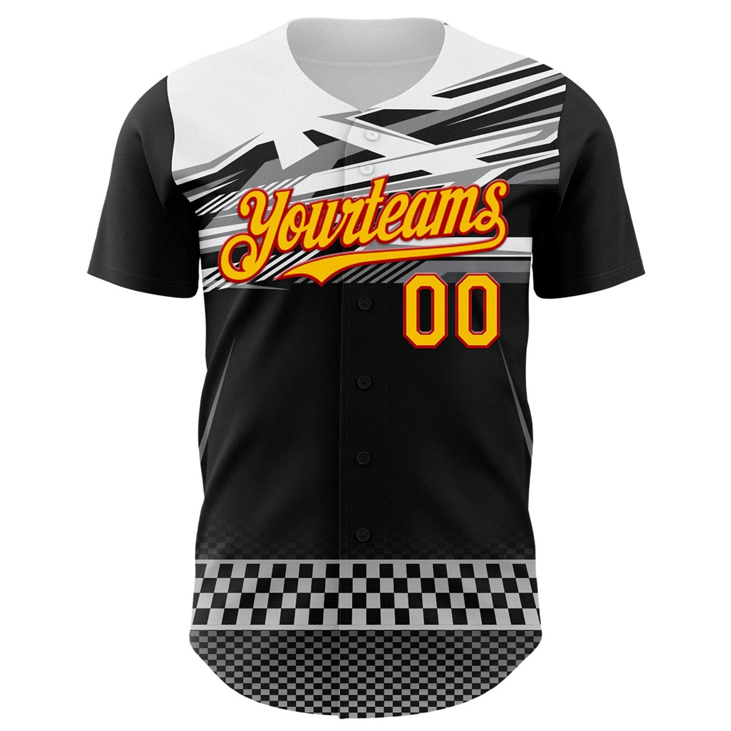 Custom Black Yellow Red White-Gray Car Racing Formula Auto Motorsport Authentic Baseball Jersey - Image 2