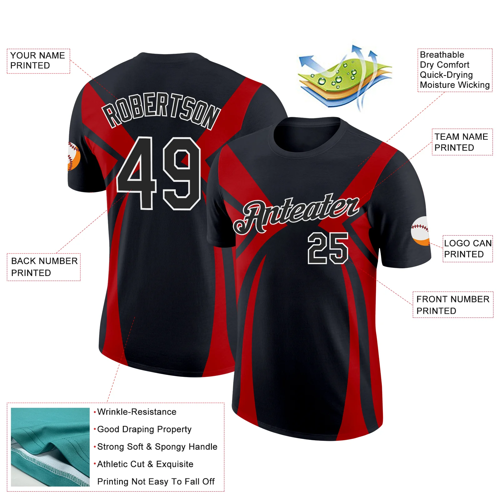 Custom Black Red-White 3D Esports Performance T-Shirt - Image 2