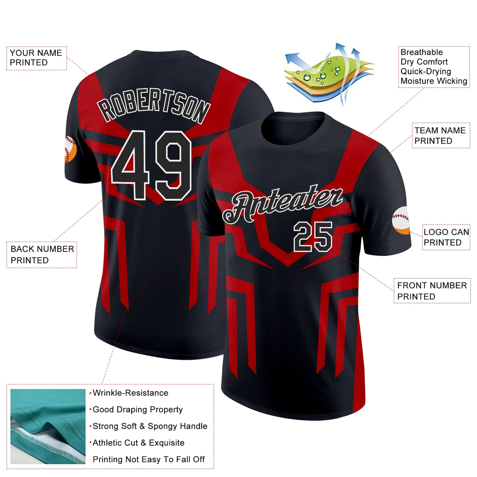 Custom Black Red-White 3D Esports Performance T-Shirt - Image 2