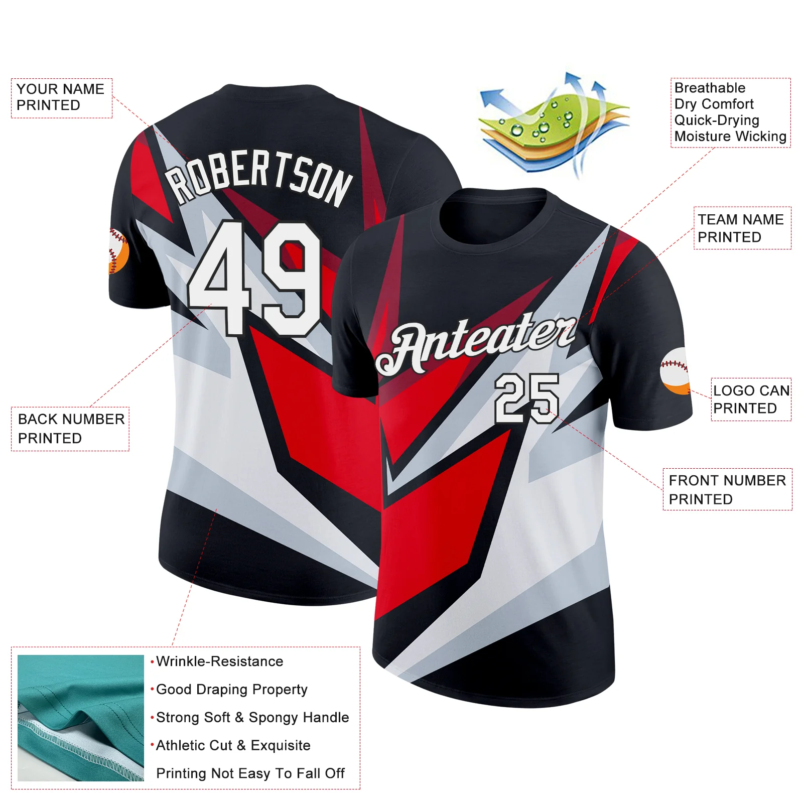 Custom Black Red-Silver 3D Esports Performance T-Shirt - Image 2