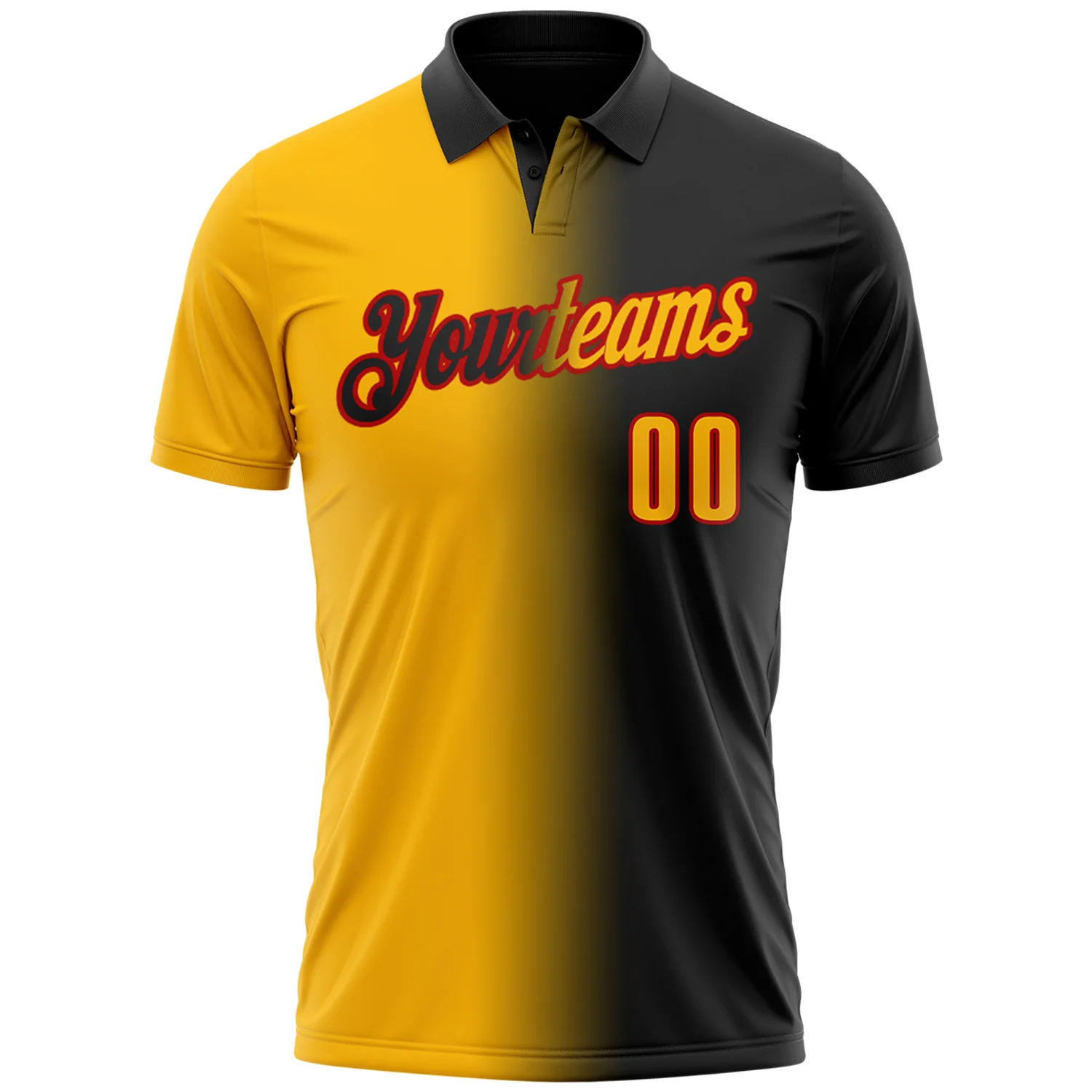 Custom Black Gold-Red 3D Gradient Fashion Performance Polo Shirt - Image 2