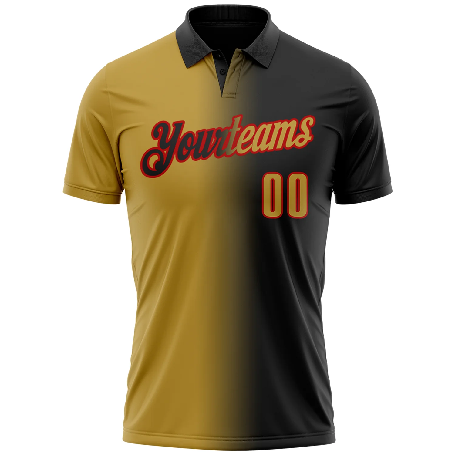 Custom Black Old Gold-Red 3D Gradient Fashion Performance Polo Shirt - Image 2