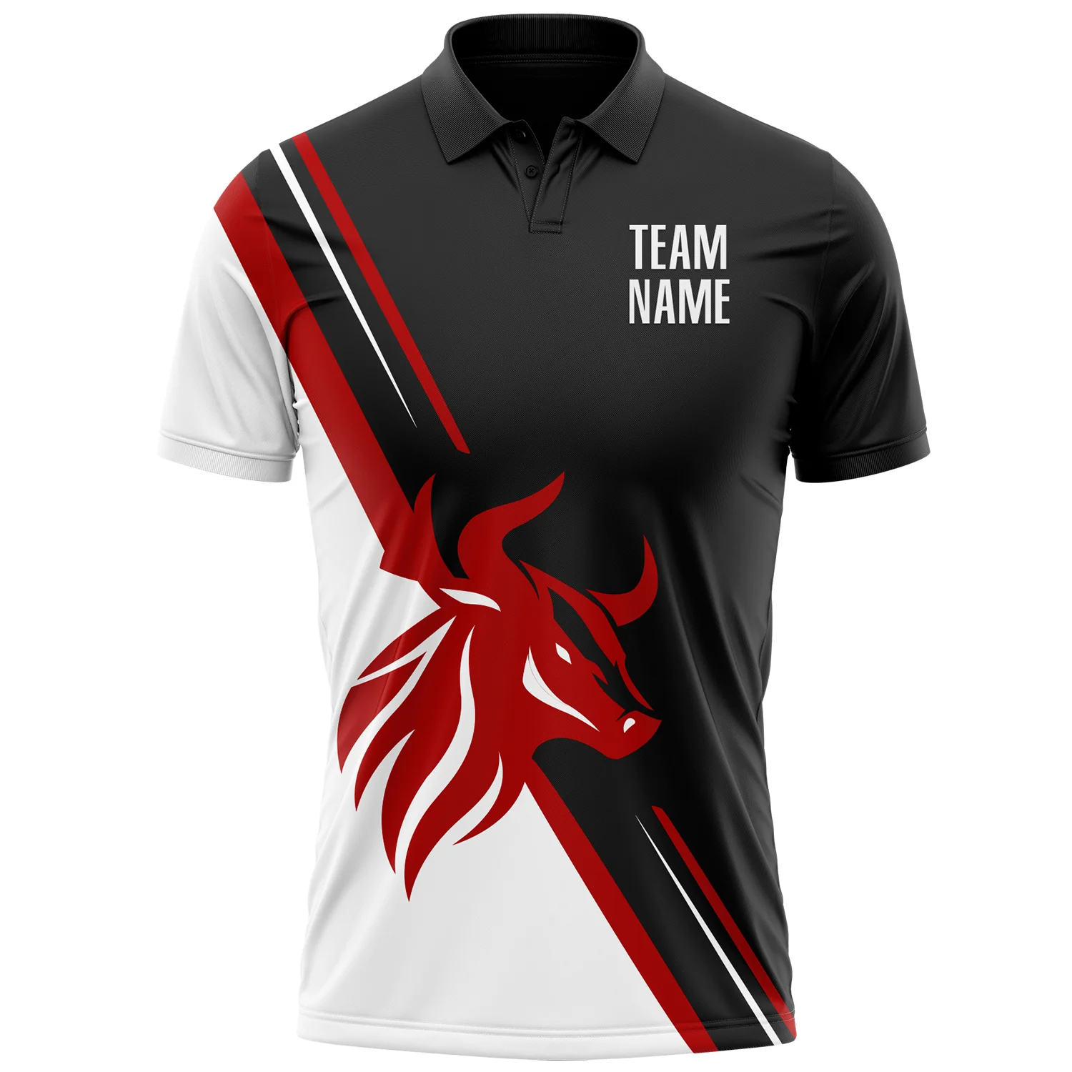 Custom Black White-Red 3D Pattern Design Animal Bull Performance Polo Shirt - Image 2