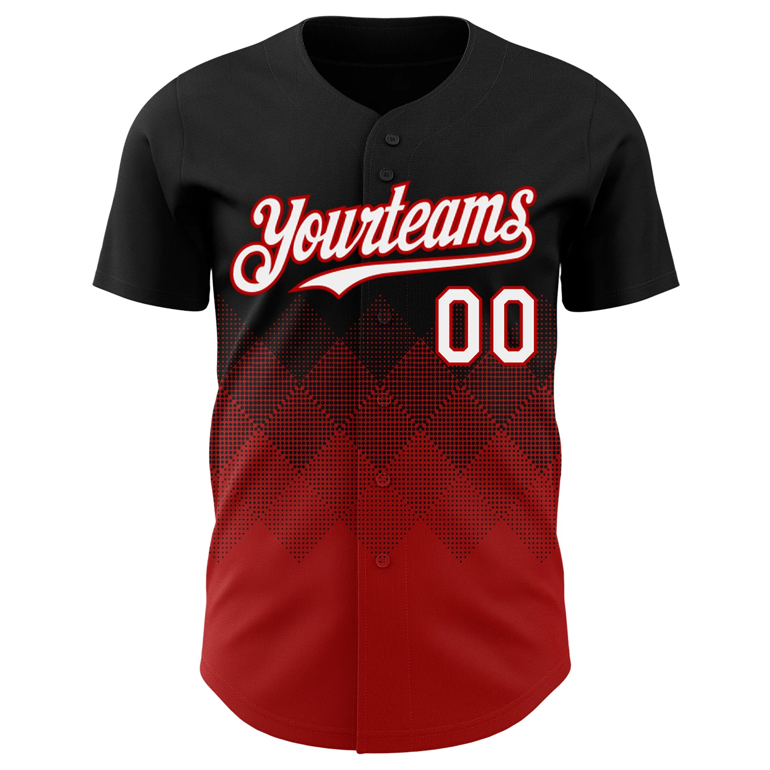 Custom Black White-Red 3D Gradient Square Shape Authentic Baseball Jersey - Image 2