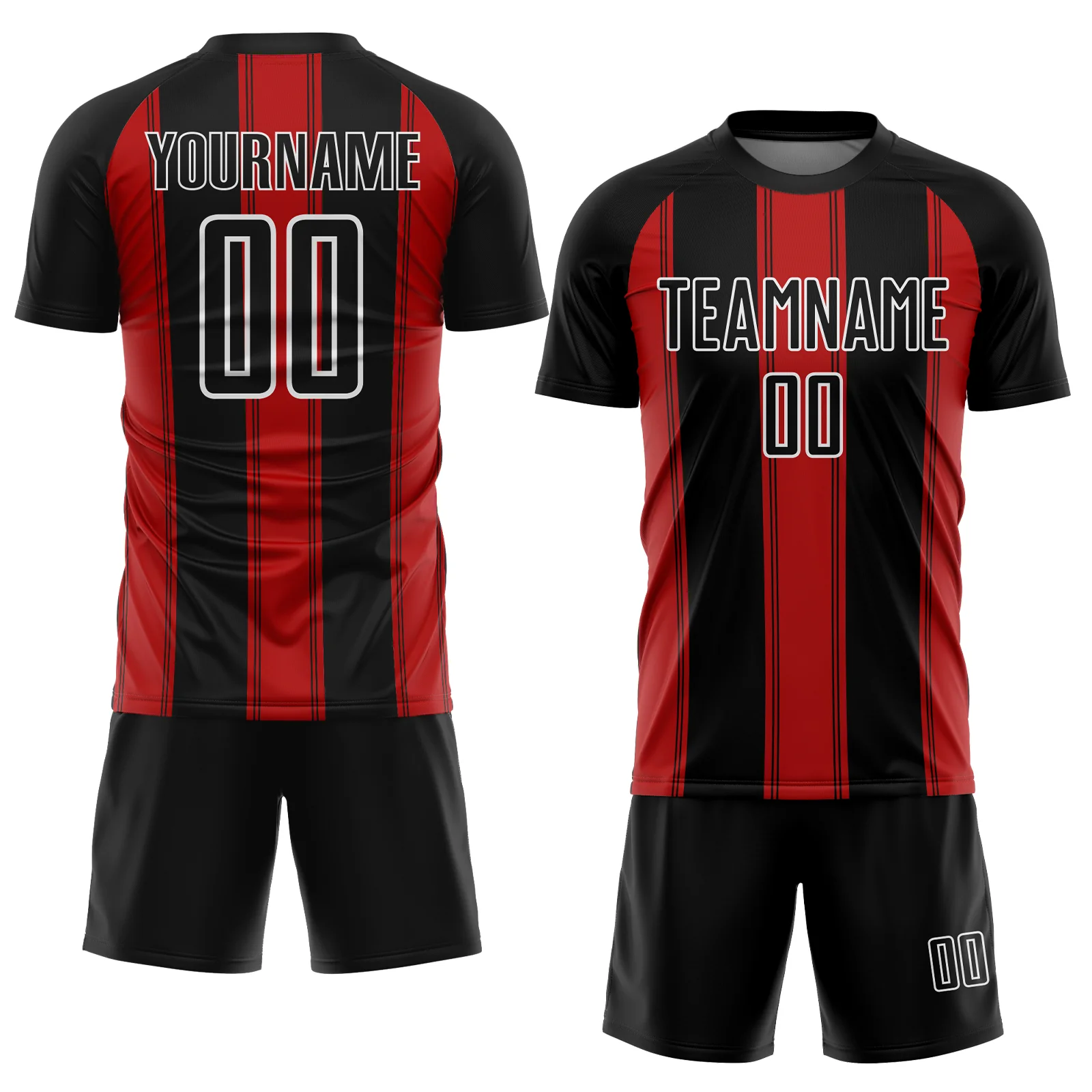 Custom Black Red-White Line Sublimation Soccer Uniform Jersey - Image 2