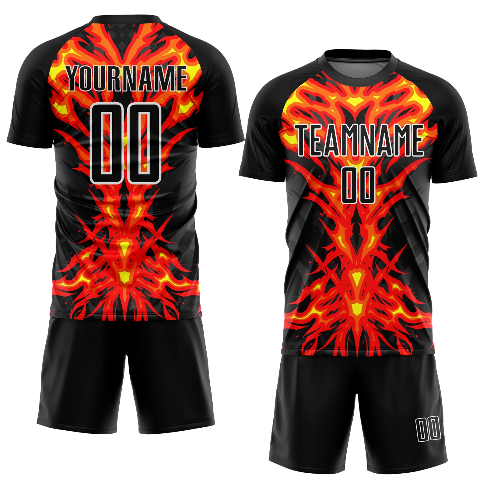 Custom Black Red-White Flame Sublimation Soccer Uniform Jersey - Image 2