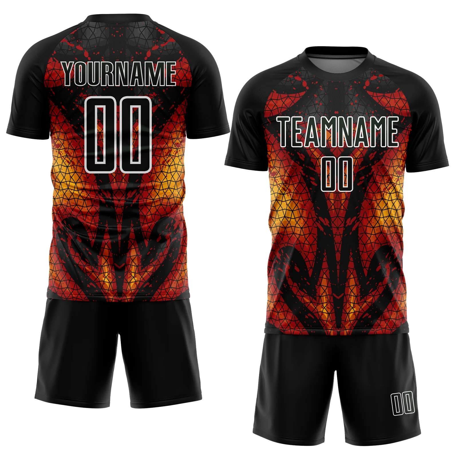 Custom Black Red-Gold Flame Sublimation Soccer Uniform Jersey - Image 2