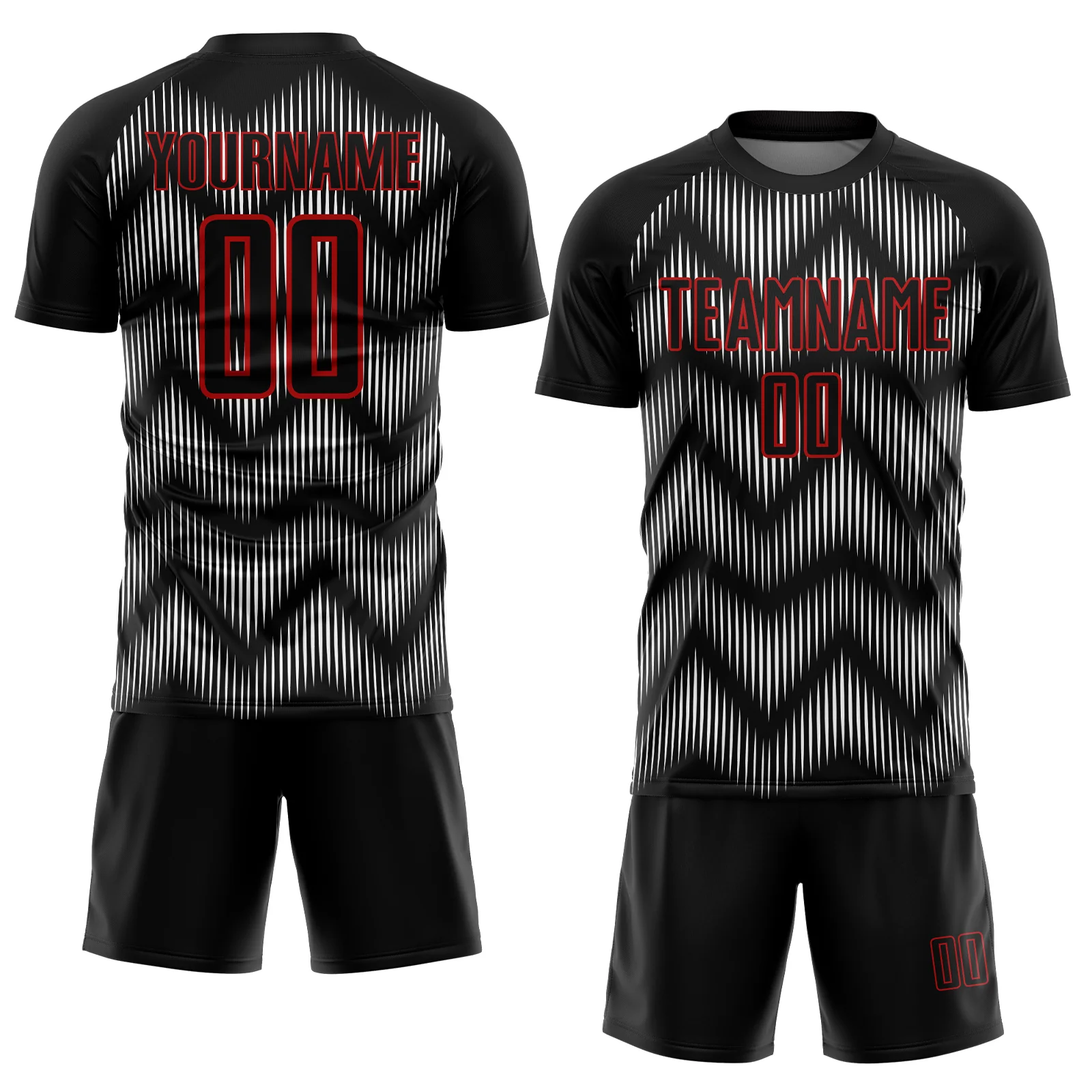 Custom Black Red-White Line Sublimation Soccer Uniform Jersey - Image 2