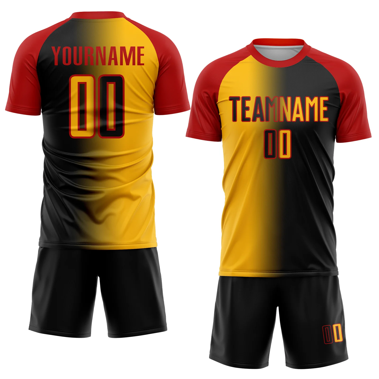 Custom Black Gold-Red Sublimation Gradient Fashion Soccer Uniform Jersey - Image 2