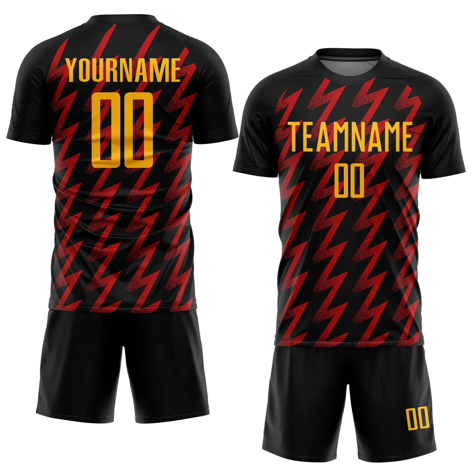 Custom Black Gold-Red Zigzag Shape Sublimation Soccer Uniform Jersey - Image 2