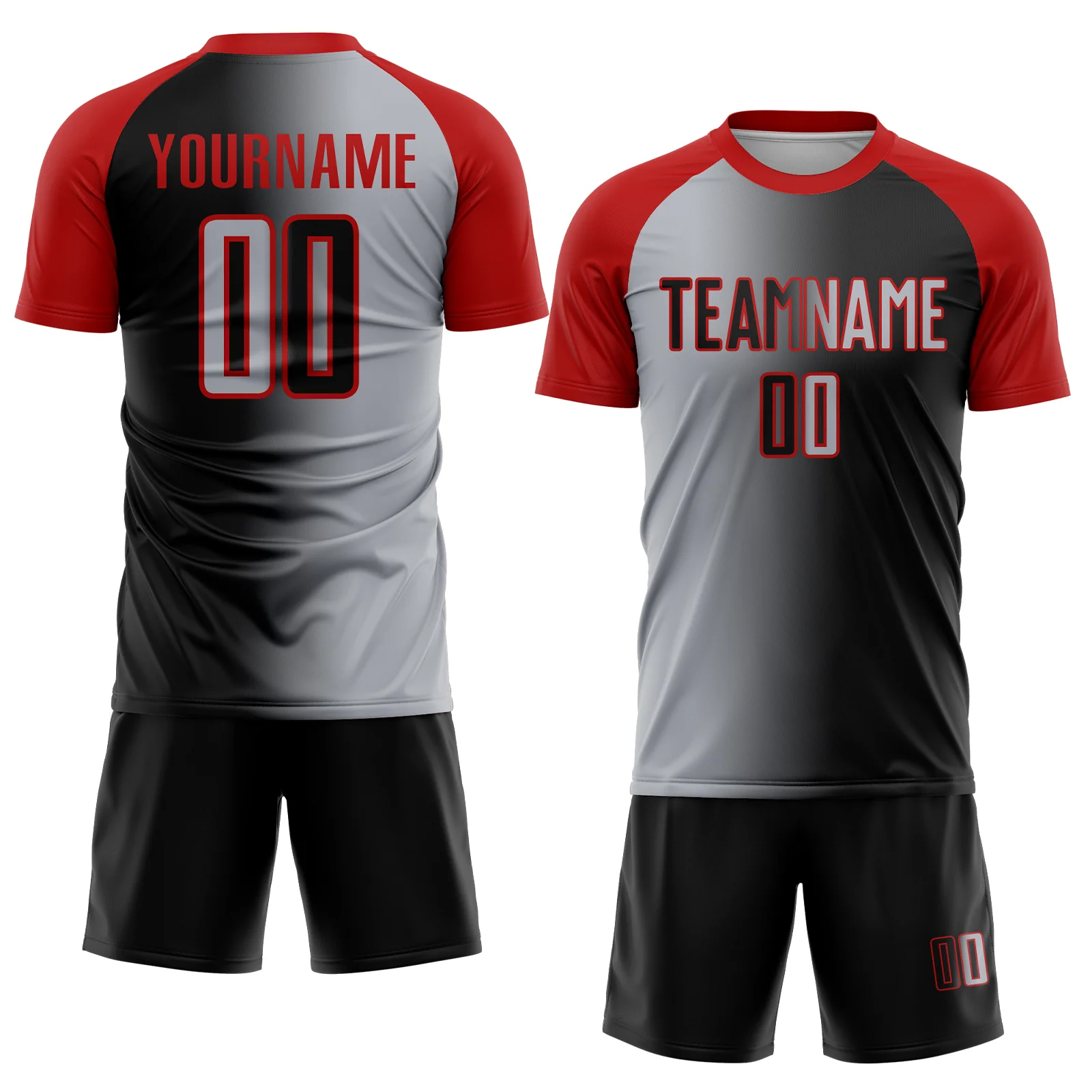 Custom Black Gray-Red Sublimation Gradient Fashion Soccer Uniform Jersey - Image 2