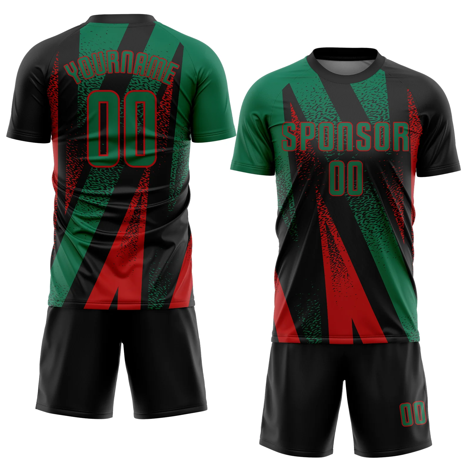 Custom Black Kelly Green-Red Radial Burst Sports Sublimation Soccer Uniform Jersey - Image 2