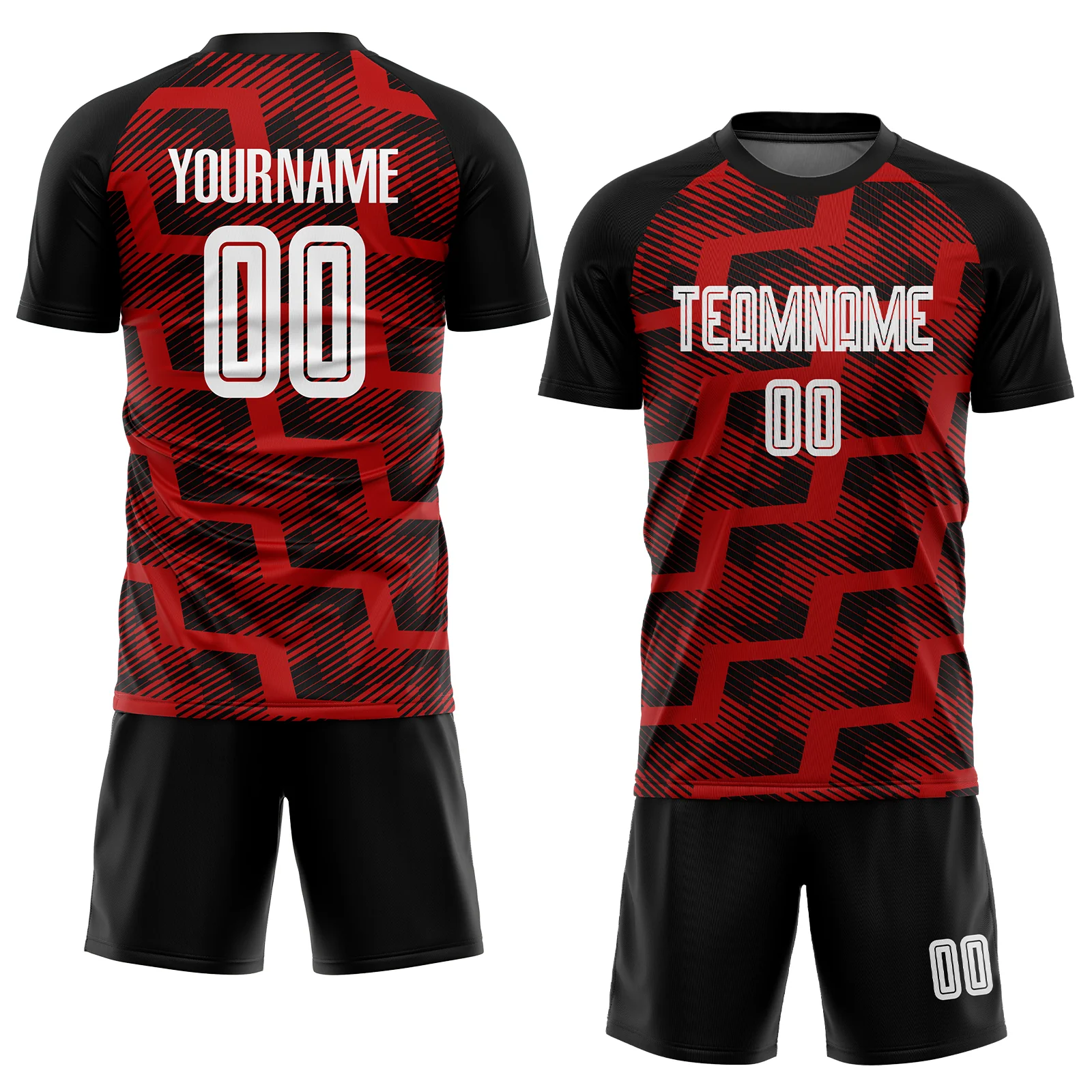 Custom Black White-Red Line Sublimation Soccer Uniform Jersey - Image 2
