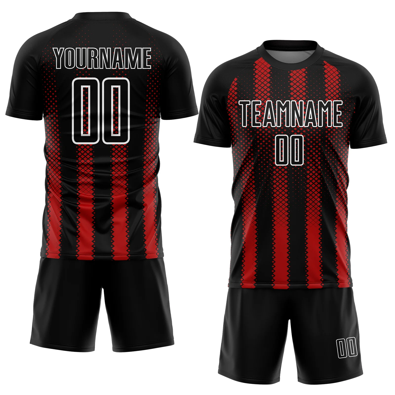 Custom Black Red-White Geometric Shape Sublimation Soccer Uniform Jersey - Image 2