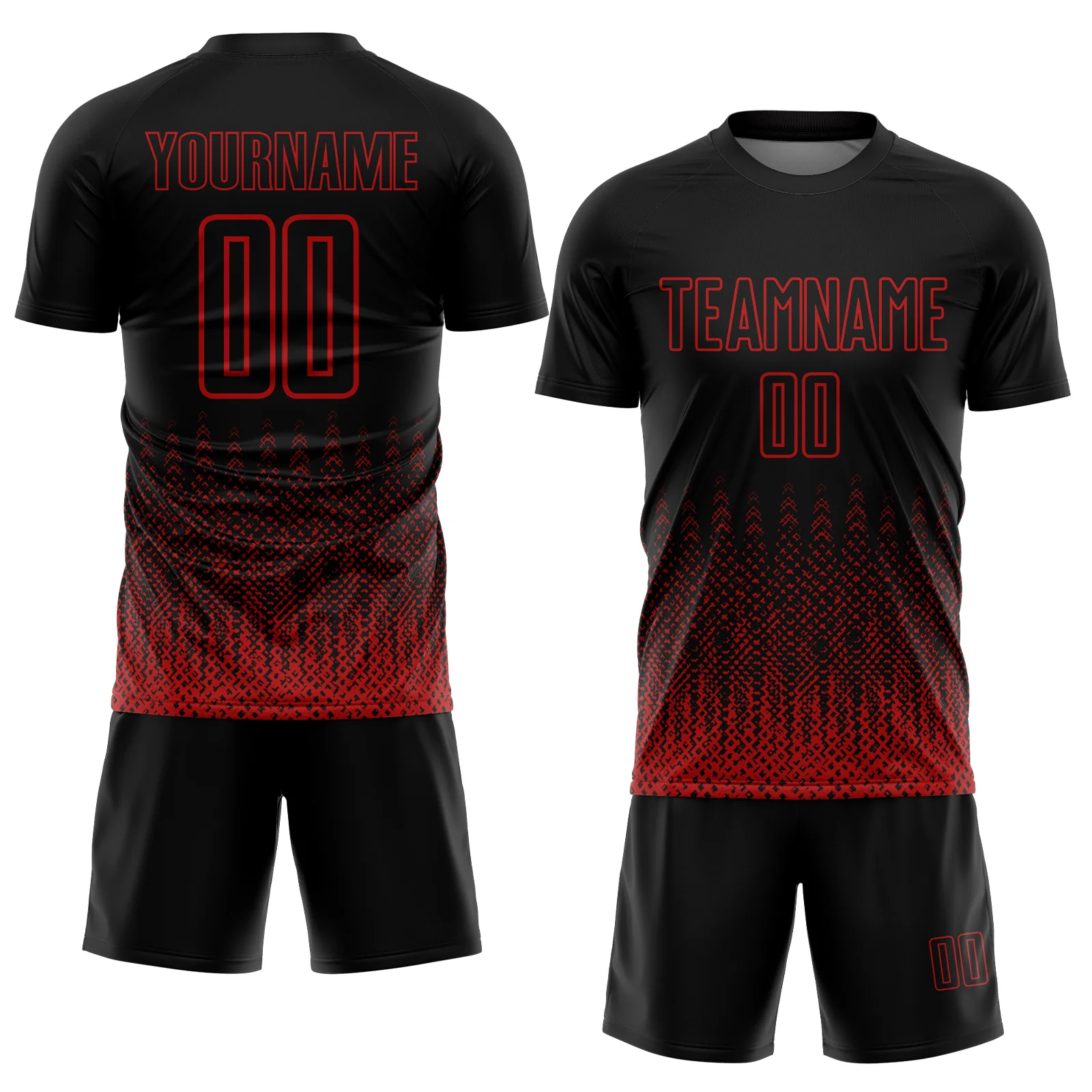 Custom Black Red Geometric Shape Sublimation Soccer Uniform Jersey - Image 2