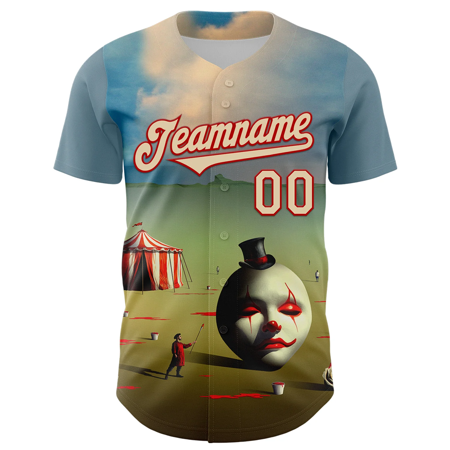 Custom Blue City Cream-Red 3D Marcel Caram The Clown Authentic Baseball Jersey - Image 2
