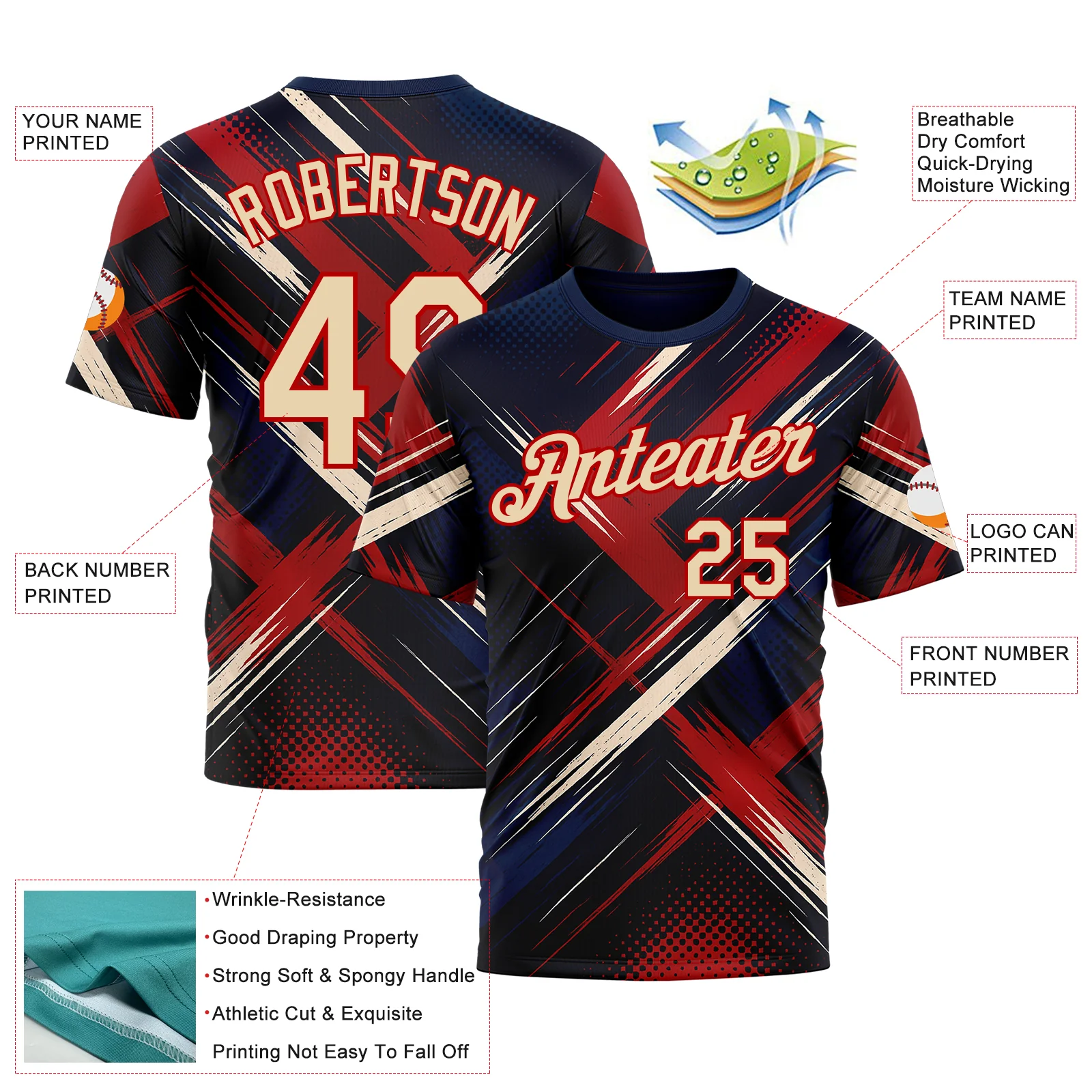 Custom Blue City Cream-Red 3D Pattern Design Germany Sportswear Performance T-Shirt - Image 2