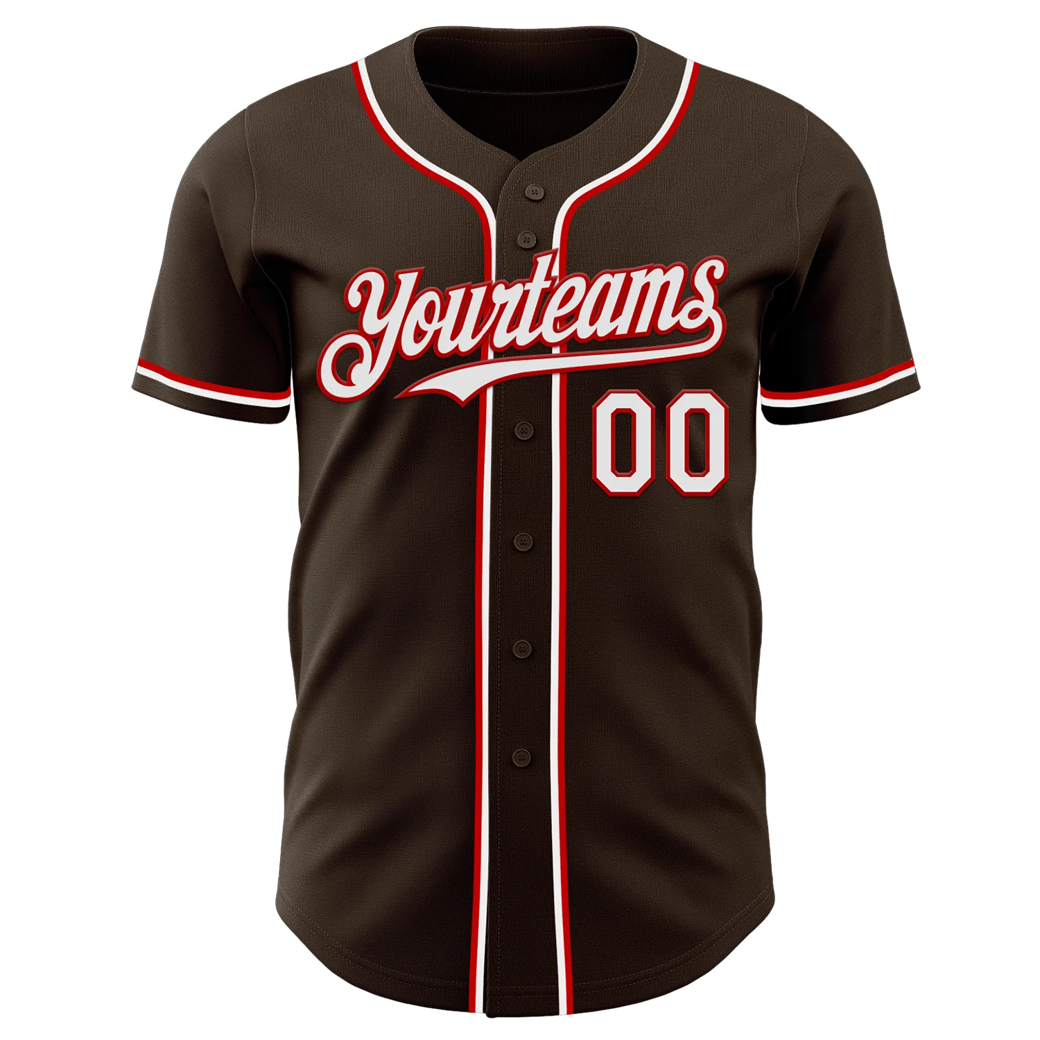 Custom Brown White-Red Authentic Baseball Jersey - Image 2