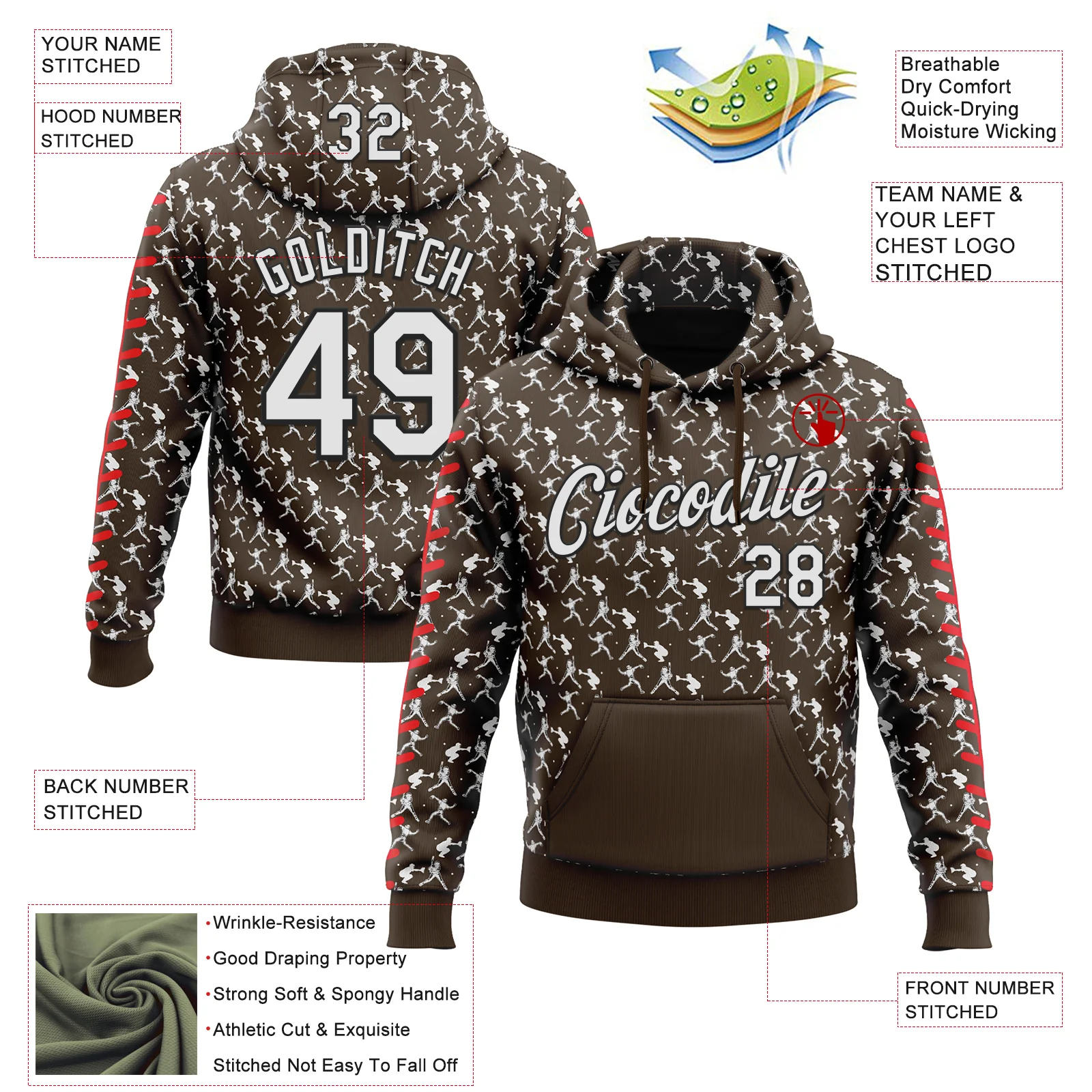 Custom Stitched Brown White Red-Black Baseball Game Day Cleveland Inspired Sports Pullover Sweatshirt Hoodie - Image 4