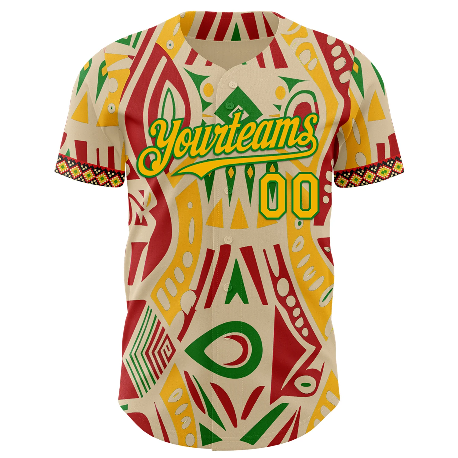 Custom City Cream Gold Red-Grass Green Black History Month Africa Tribal Authentic Baseball Jersey - Image 2