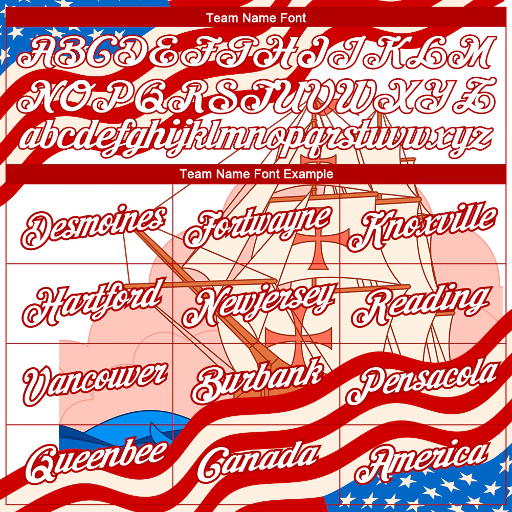Custom City Cream White-Red 3D Pattern Design Sailing Ship Columbus Day American Flag Performance T-Shirt - Image 3
