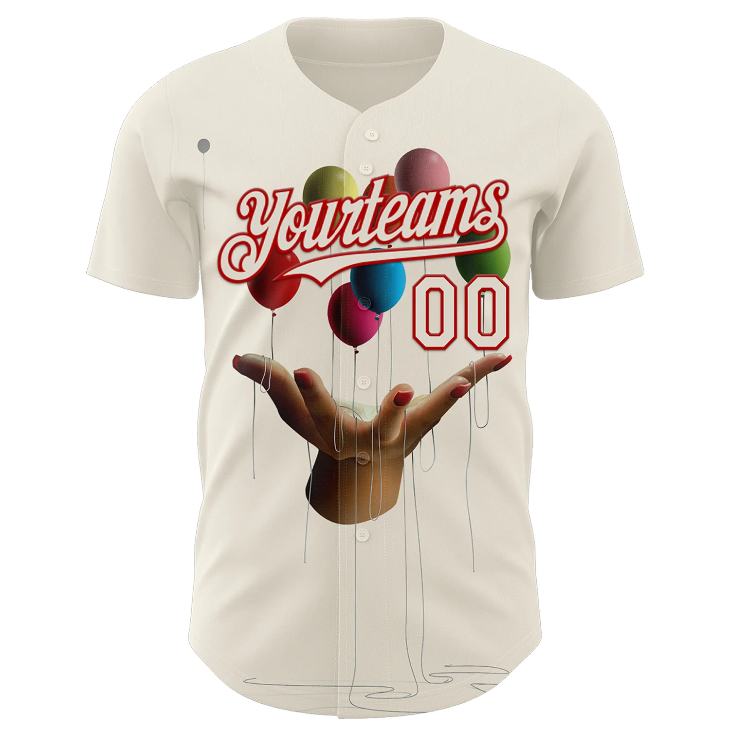 Custom Cream Red 3D Marcel Caram Allegory With Hand Authentic Baseball Jersey - Image 2