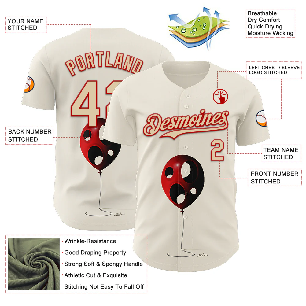Custom Cream City Cream-Red 3D Marcel Caram Leaked Ballon Authentic Baseball Jersey - Image 3