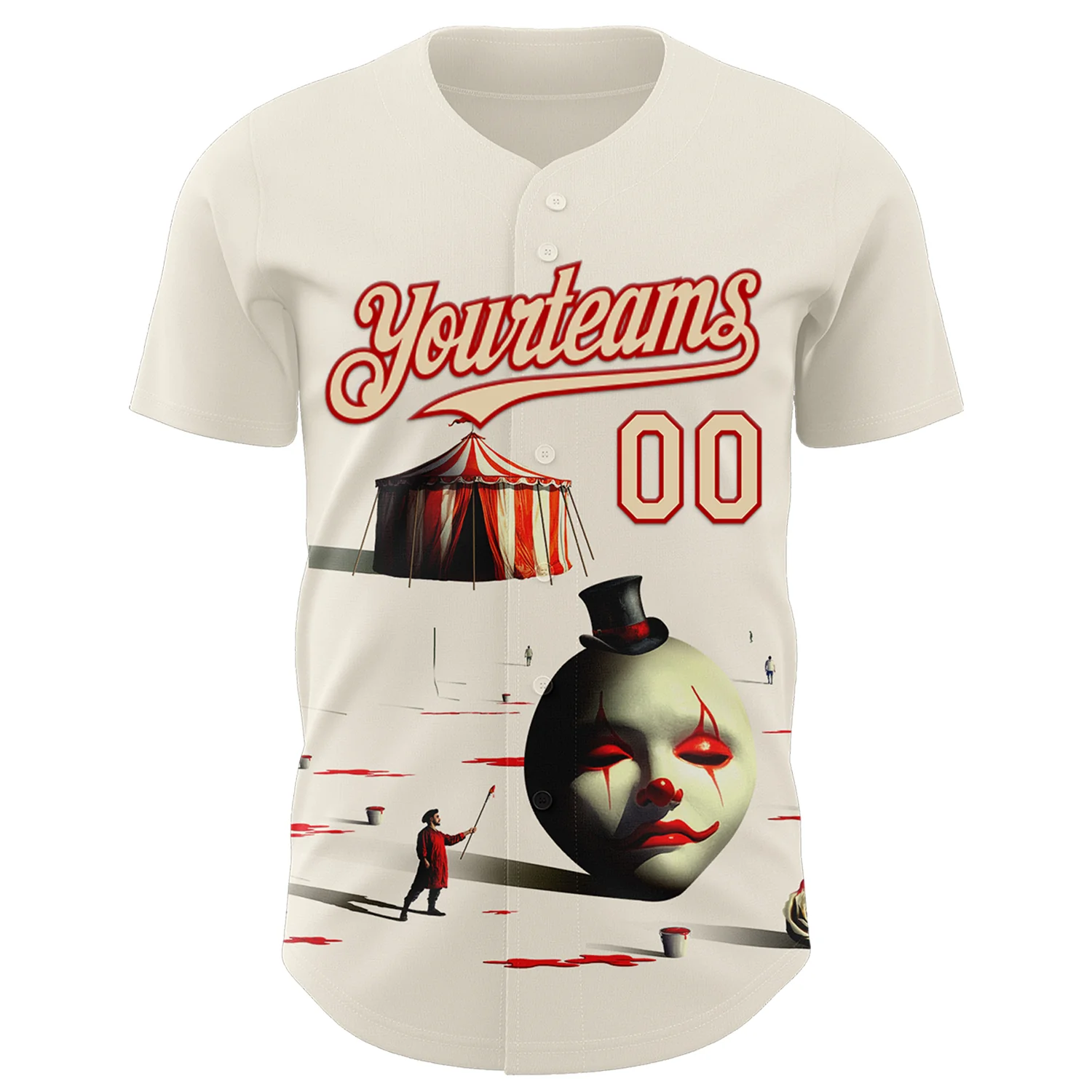 Custom Cream City Cream-Red 3D Marcel Caram The Clown Authentic Baseball Jersey - Image 2