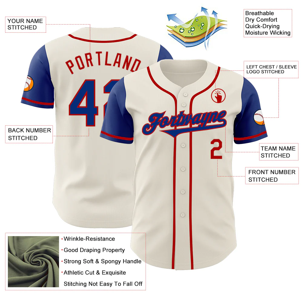 Custom Cream Royal-Red Authentic Two Tone Baseball Jersey - Image 3