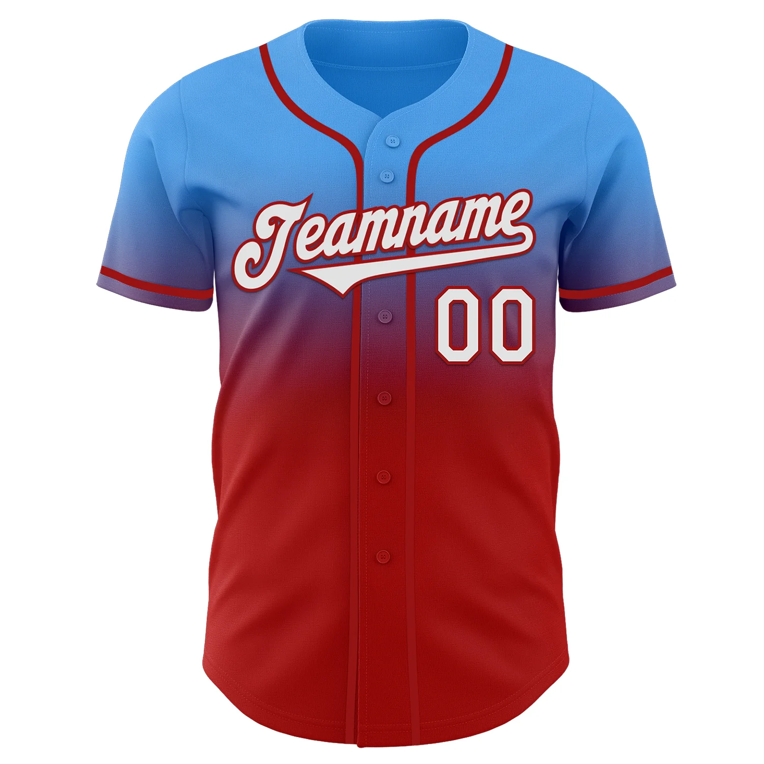 Custom Electric Blue White-Red Authentic Fade Fashion Baseball Jersey - Image 2