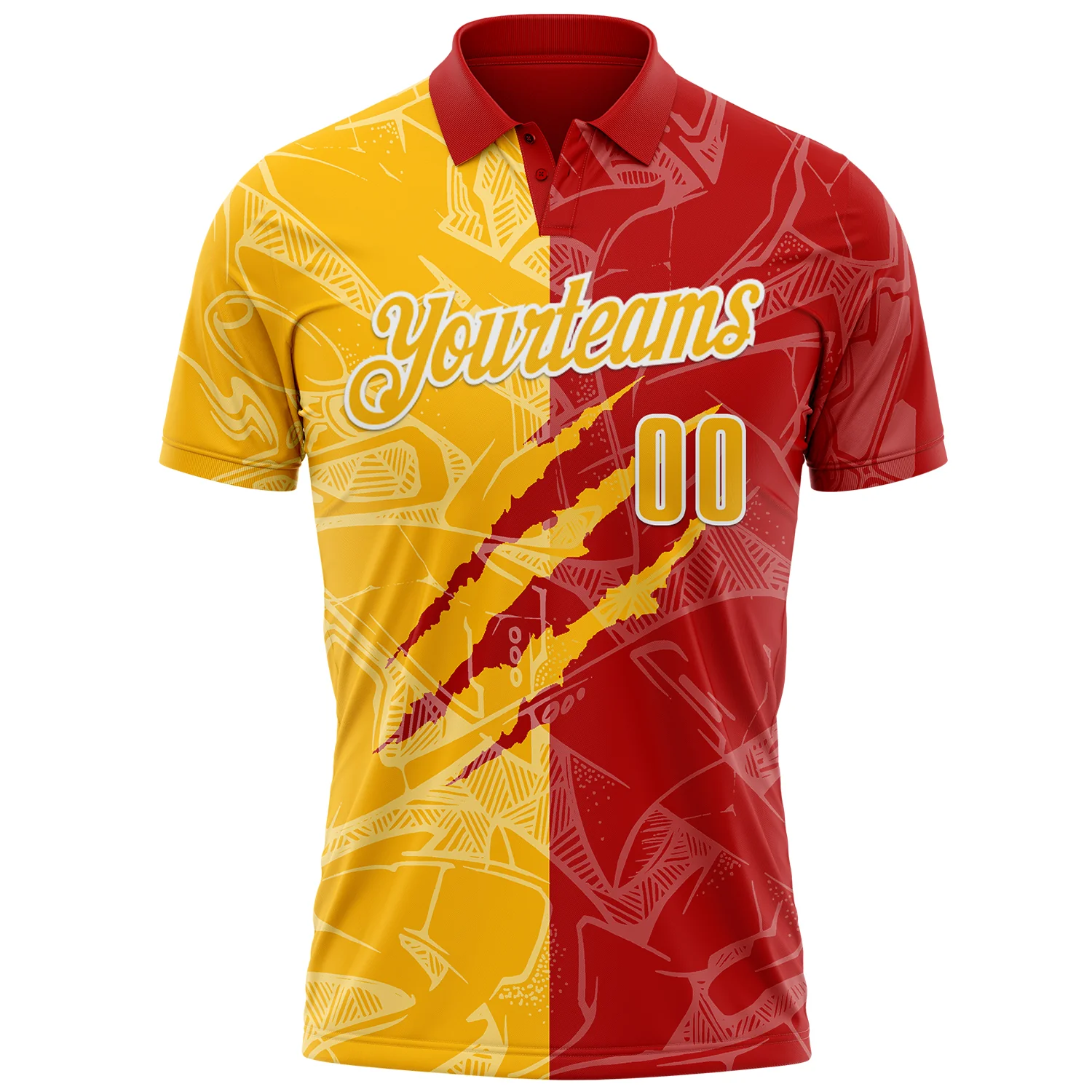 Custom Graffiti Pattern Gold Red-White 3D Scratch Performance Polo Shirt - Image 2