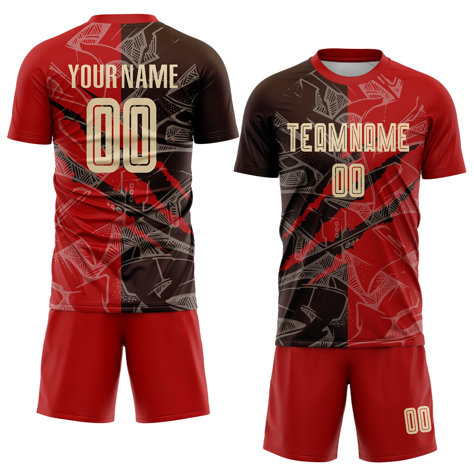 Custom Graffiti Pattern City Cream Red-Brown Scratch Sublimation Soccer Uniform Jersey - Image 2