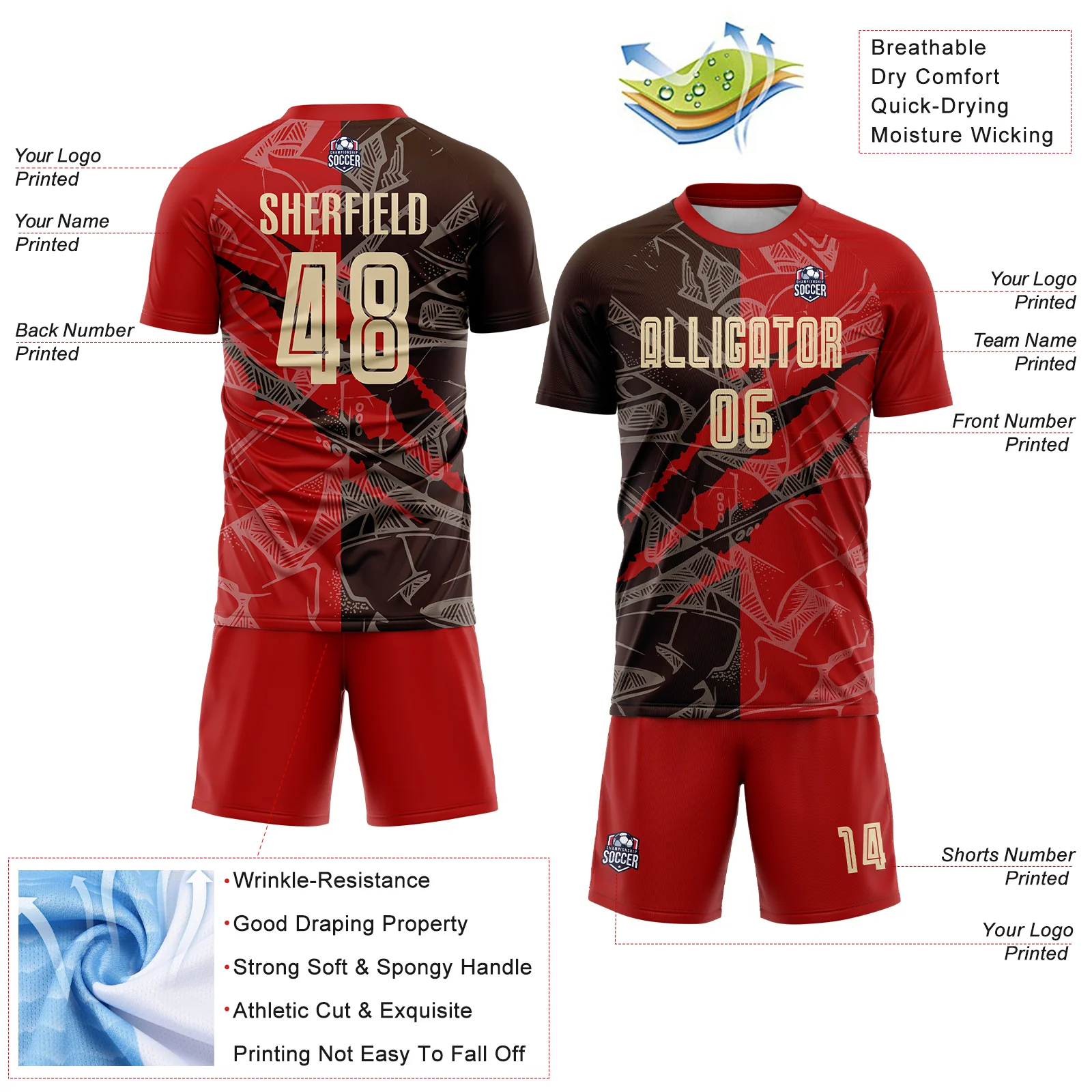 Custom Graffiti Pattern City Cream Red-Brown Scratch Sublimation Soccer Uniform Jersey - Image 4