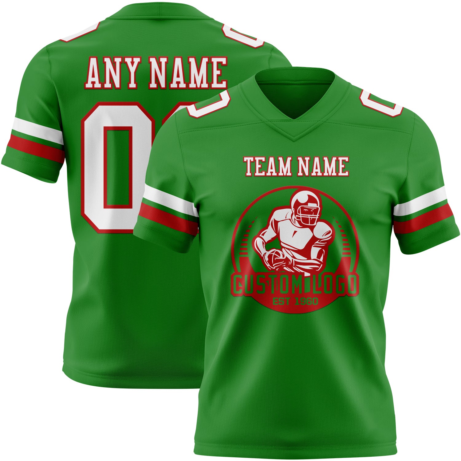 Custom Grass Green White-Red Authentic Football Jersey - Image 2