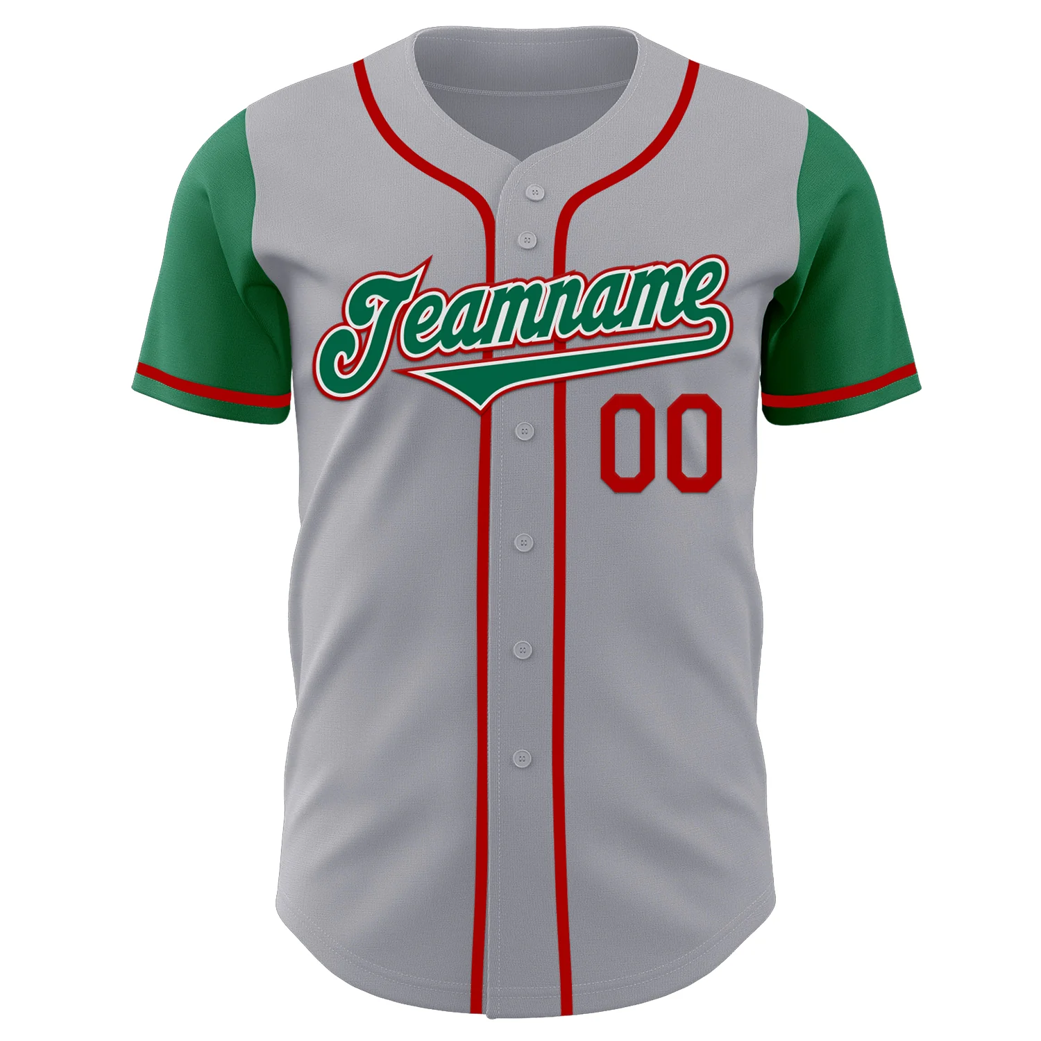 Custom Gray Kelly Green-Red Authentic Two Tone Baseball Jersey - Image 2