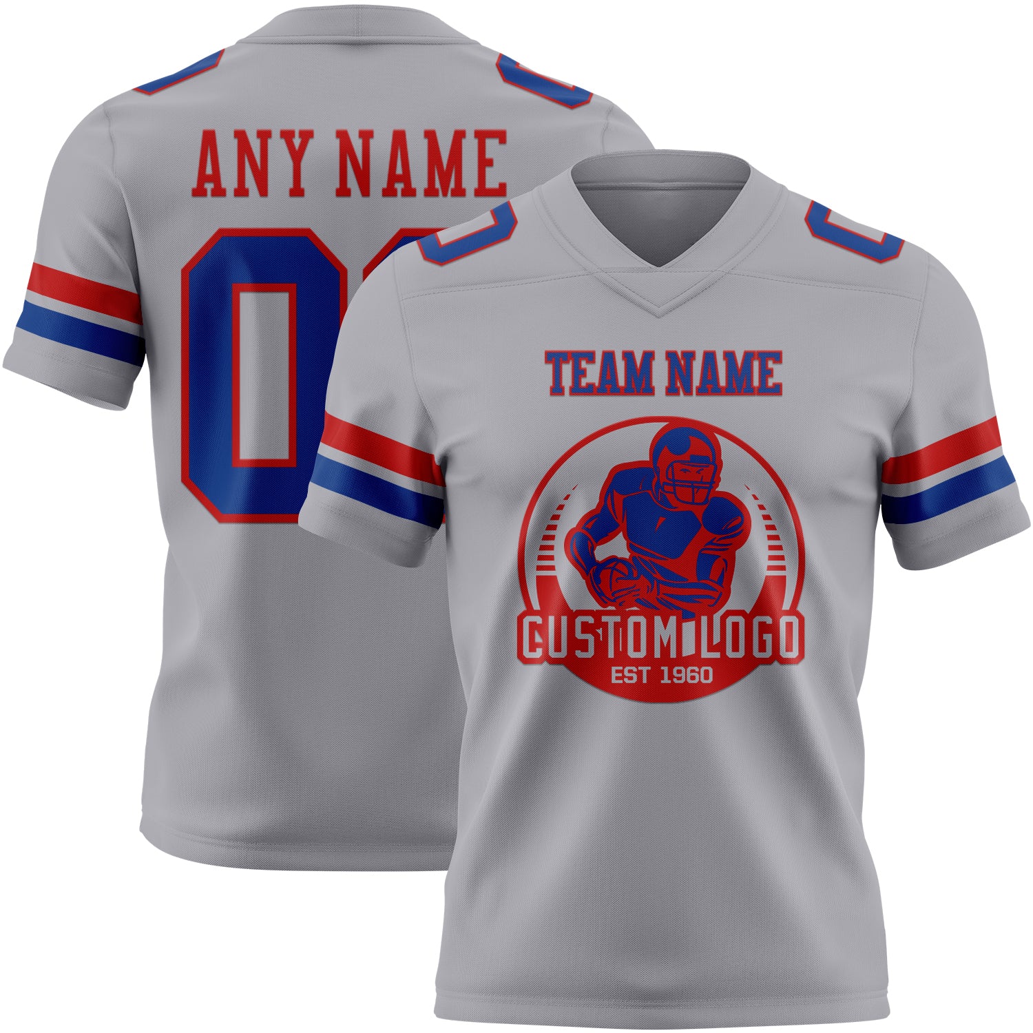 Custom Gray Royal-Red Authentic Football Jersey - Image 2