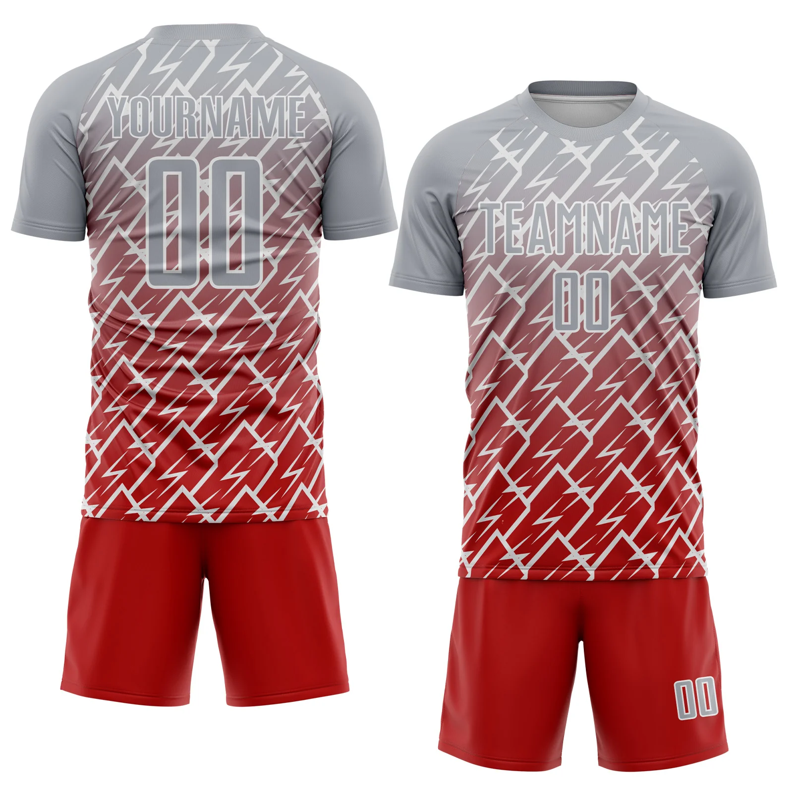 Custom Gray Red-White Lightning Sports Sublimation Soccer Uniform Jersey - Image 2