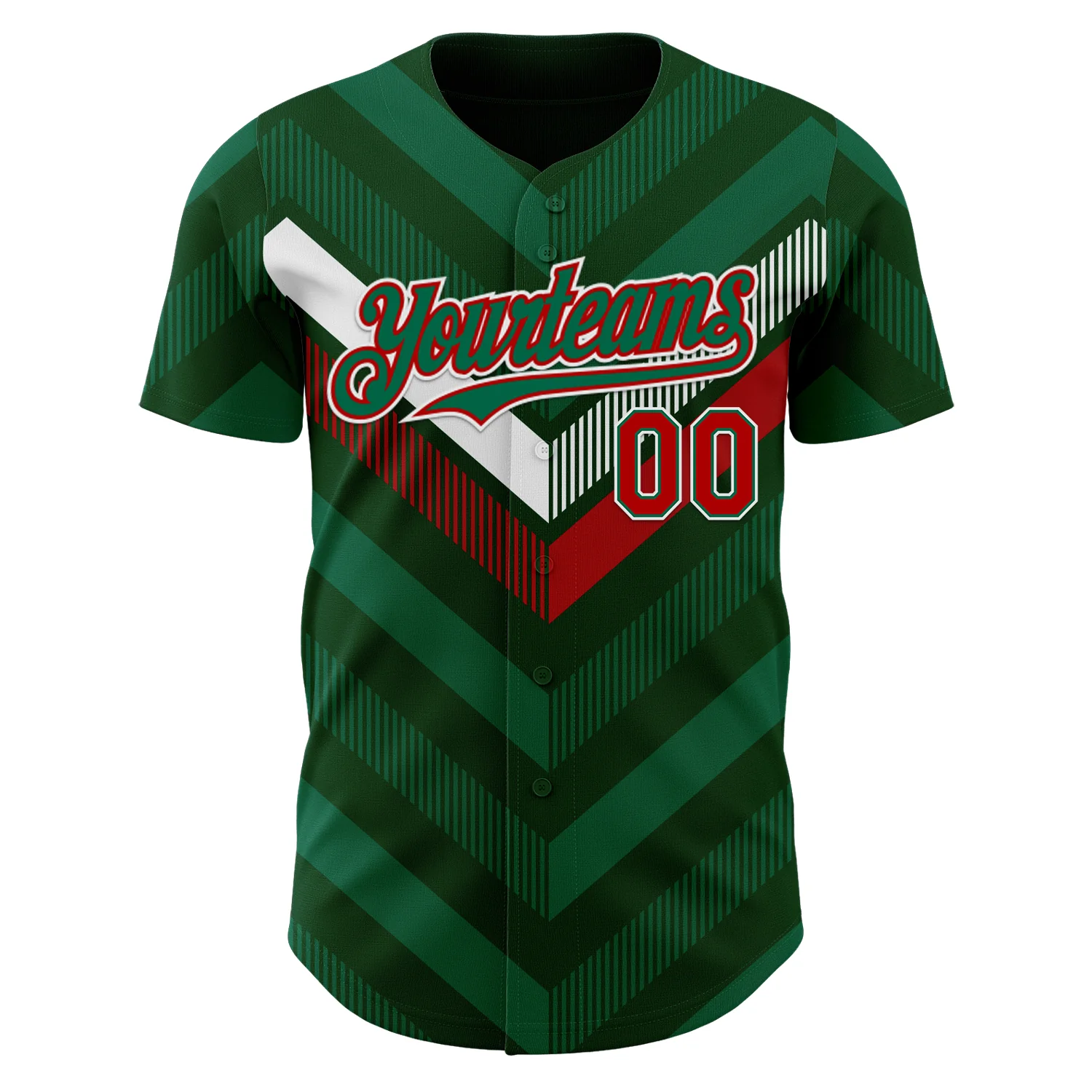 Custom Green Kelly Green Red-White 3D Mexico Authentic Baseball Jersey - Image 2