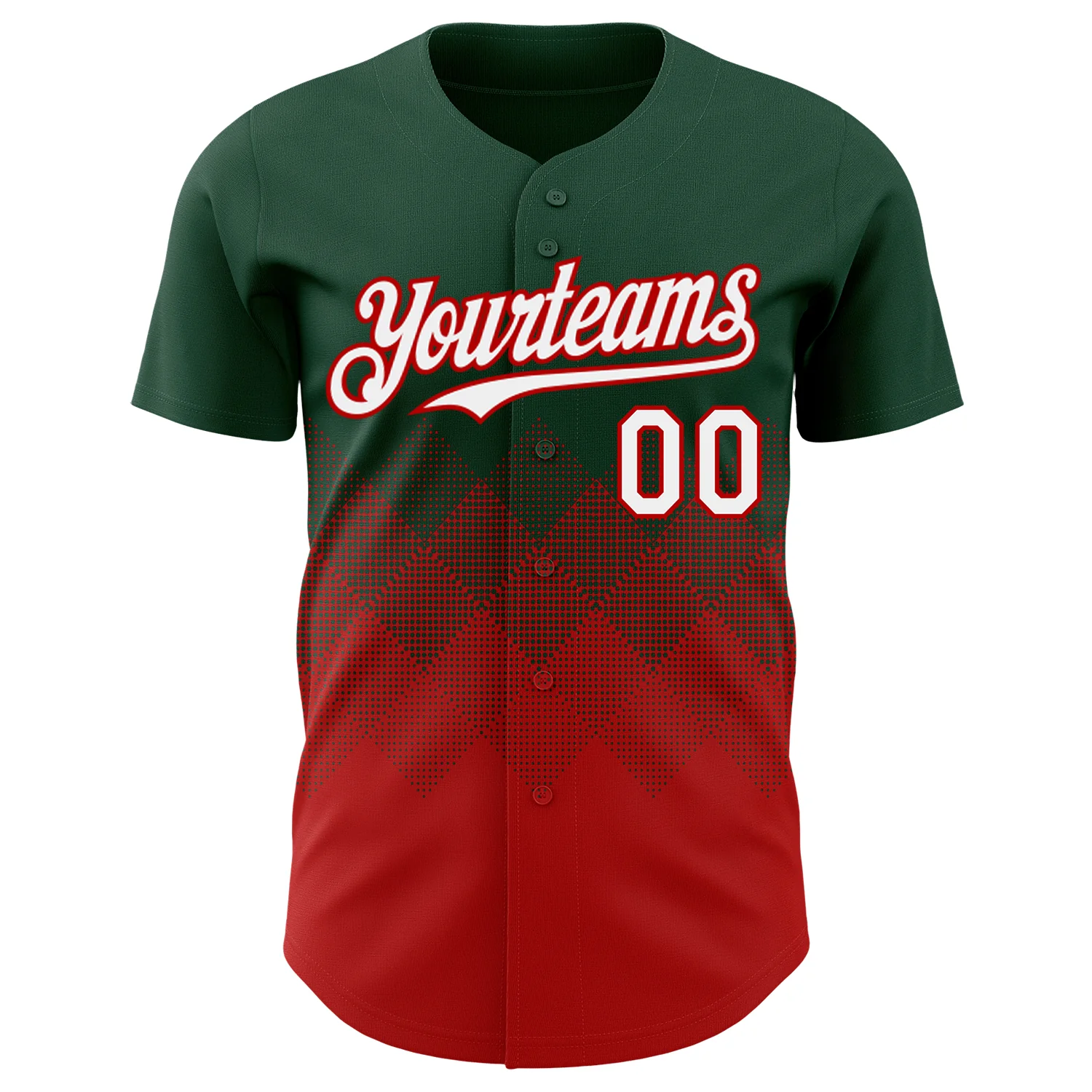 Custom Green White-Red 3D Gradient Square Shape Authentic Baseball Jersey - Image 2