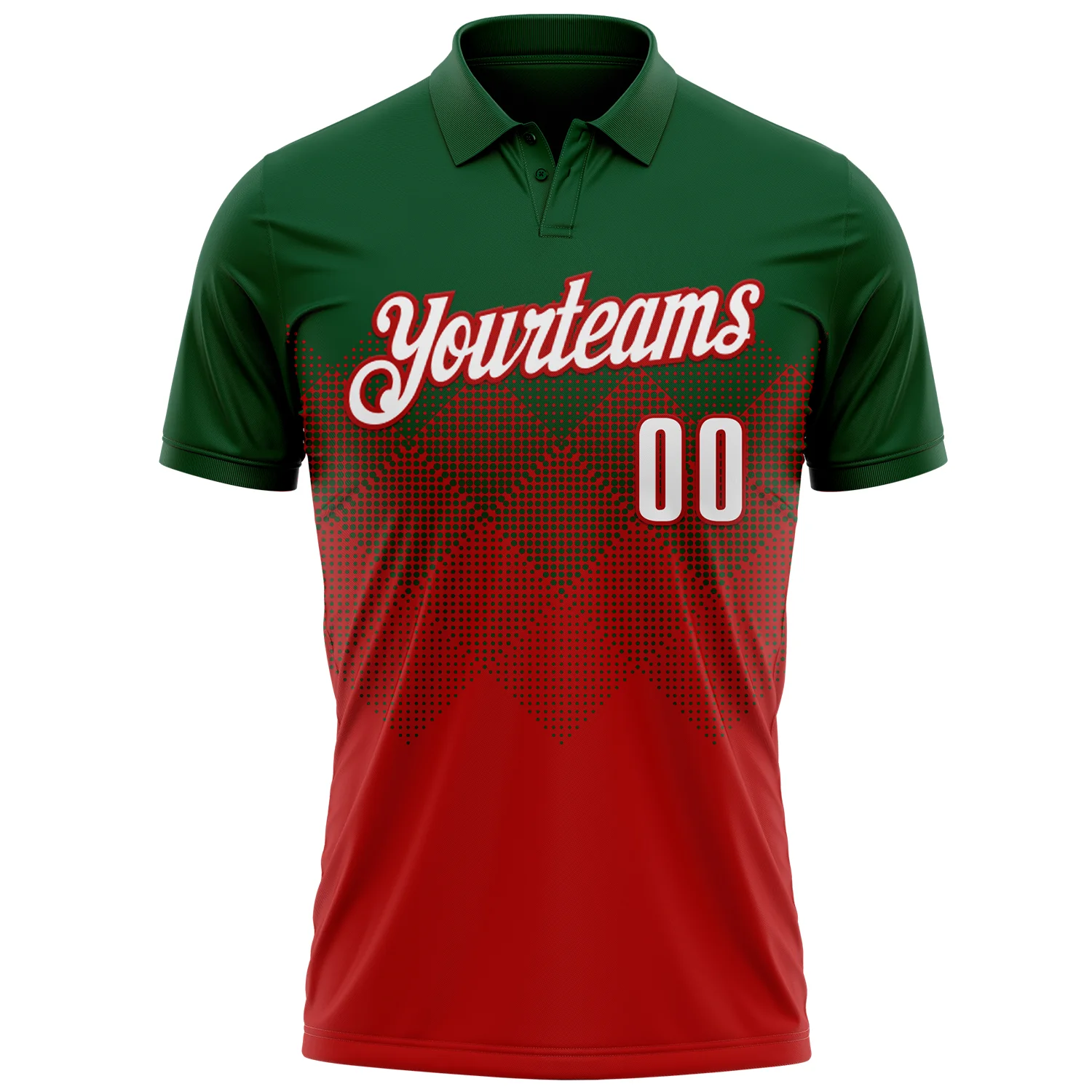 Custom Green White-Red 3D Gradient Square Shape Performance Polo Shirt - Image 2