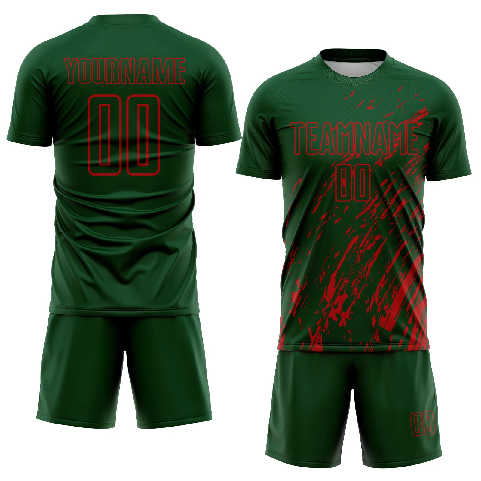 Custom Green Red Splash Sublimation Soccer Uniform Jersey - Image 2
