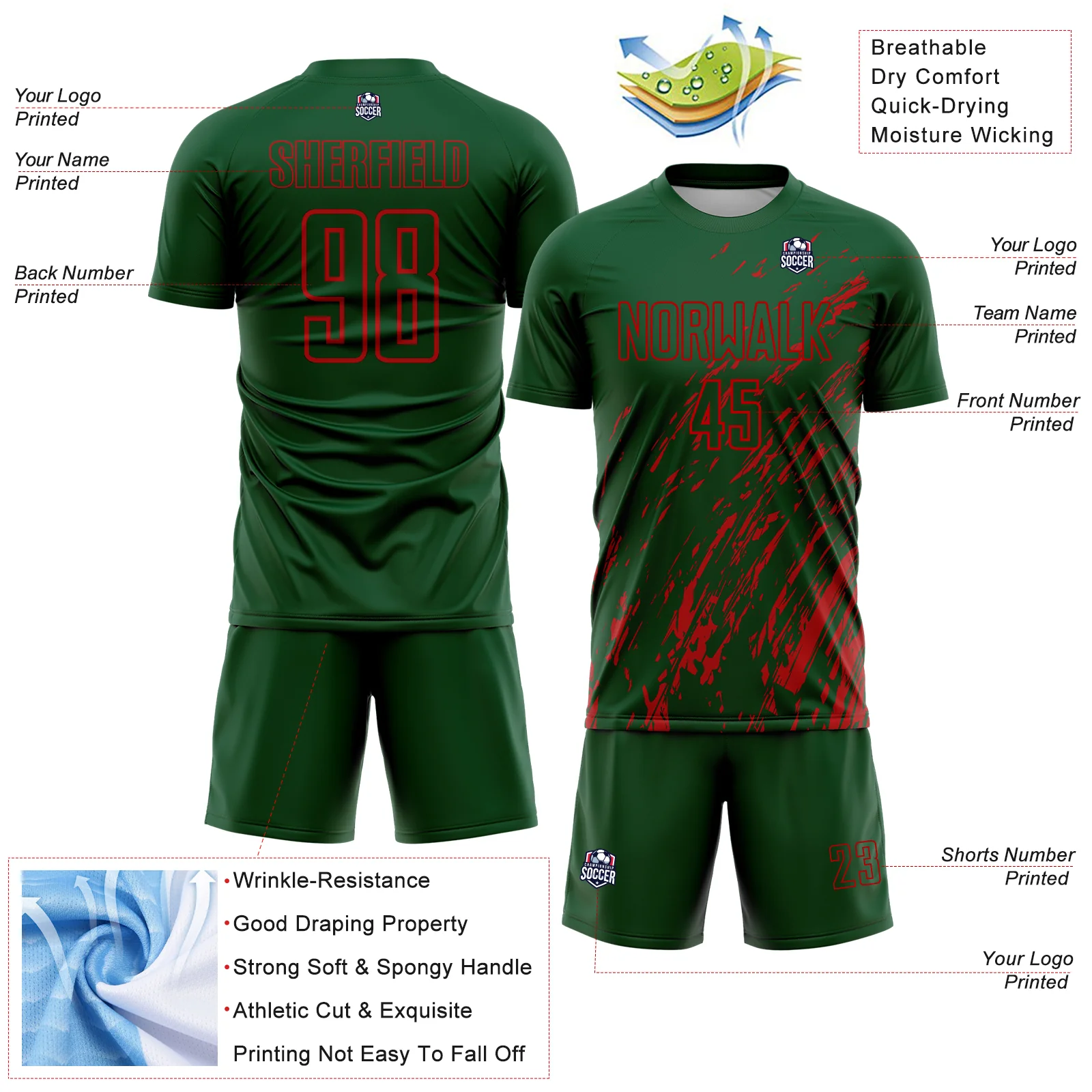Custom Green Red Splash Sublimation Soccer Uniform Jersey - Image 4
